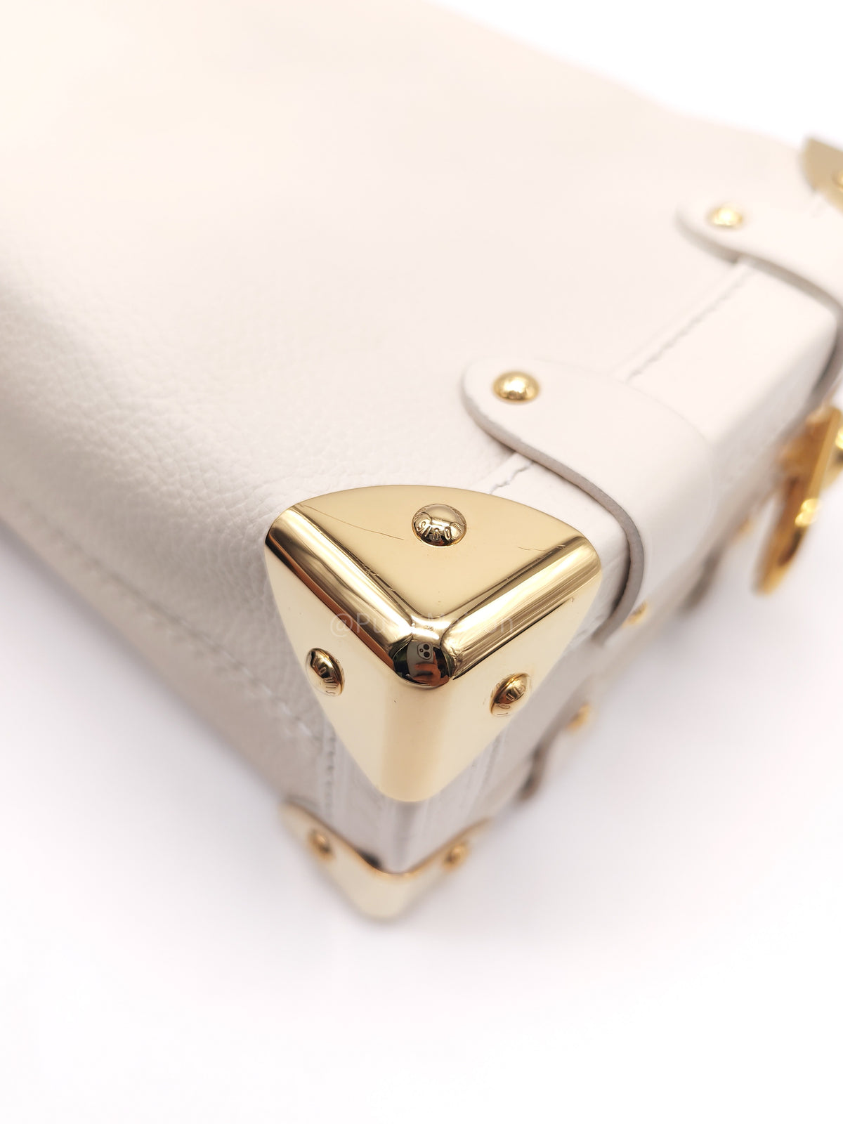 Louis Vuitton Side Trunk PM in Chalk Grained Calfskin Leather and Gold Hardware Microchip
