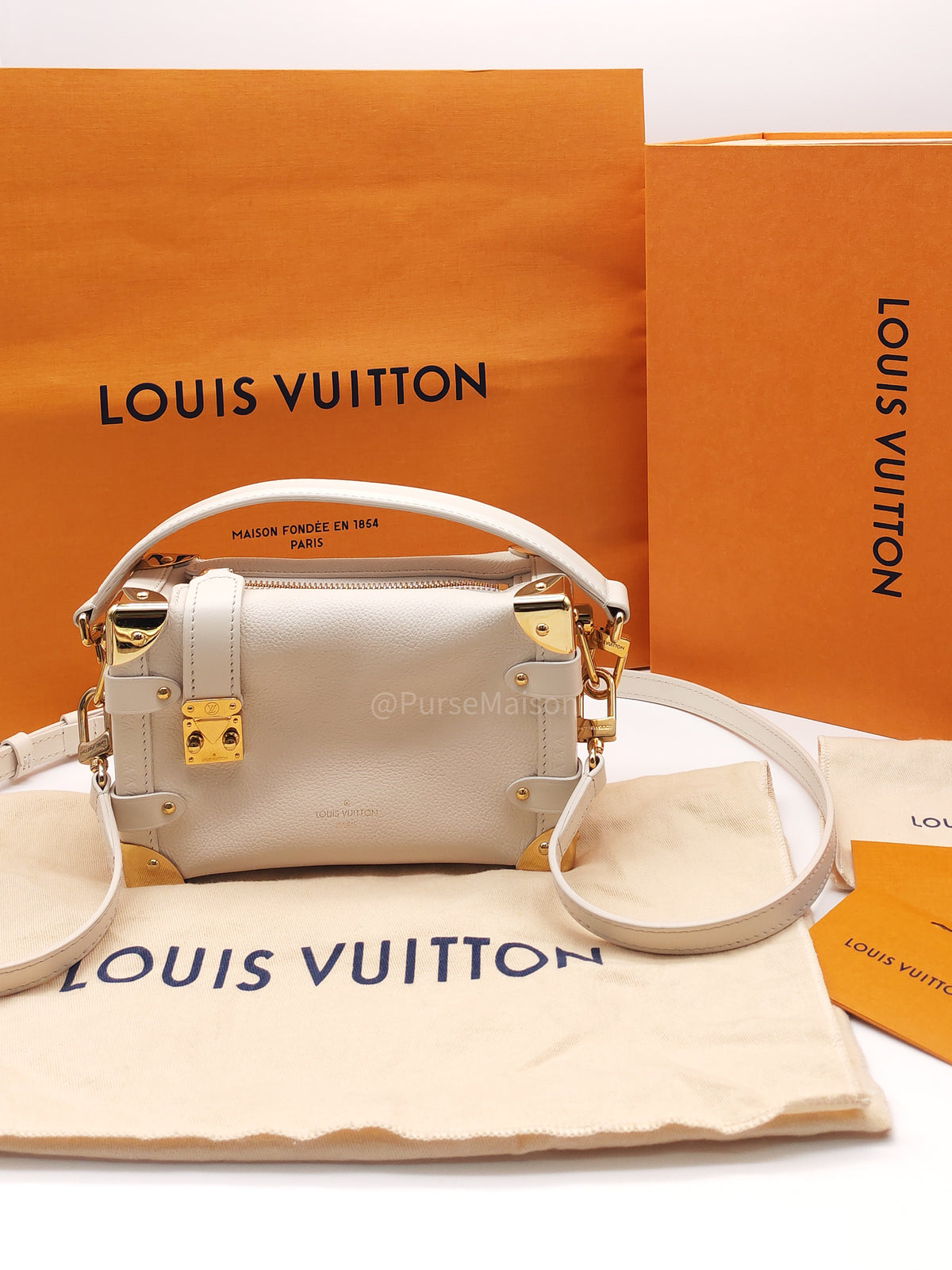 Louis Vuitton Side Trunk PM in Chalk Grained Calfskin Leather and Gold Hardware Microchip