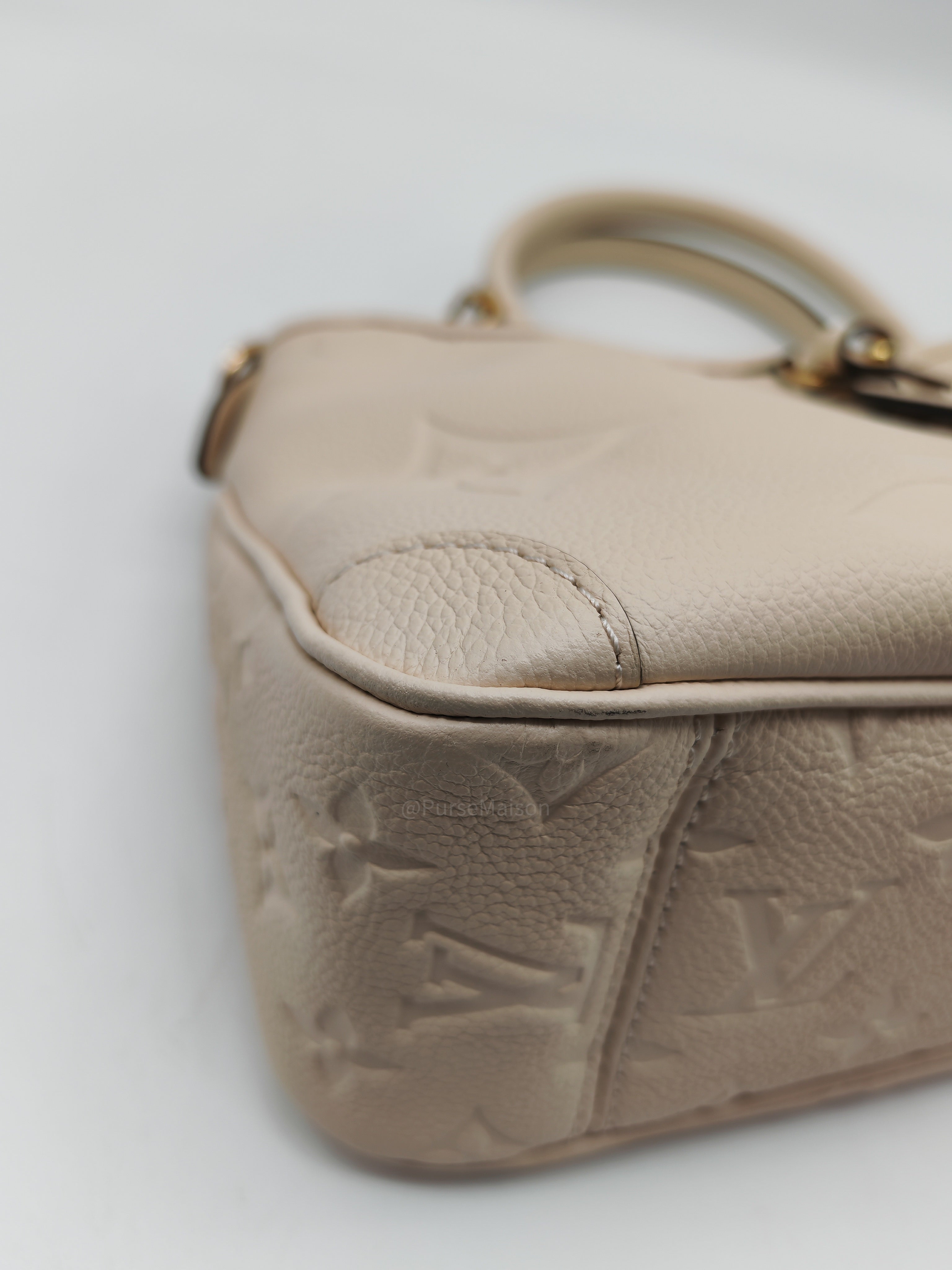 Louis Vuitton Trianon PM Handbag in Cream Grained Cowhide Leather and Gold Hardware Microchip