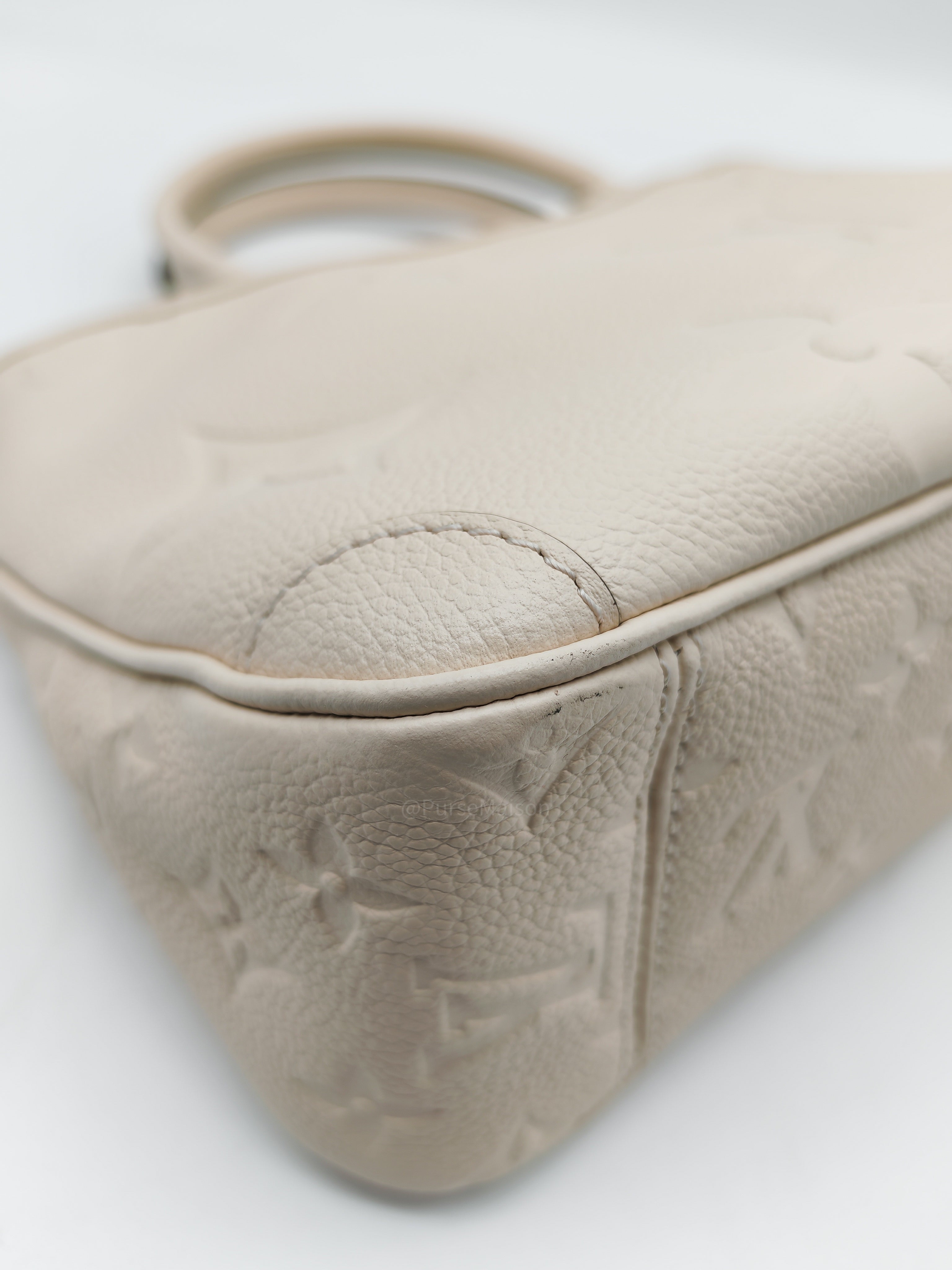 Louis Vuitton Trianon PM Handbag in Cream Grained Cowhide Leather and Gold Hardware Microchip