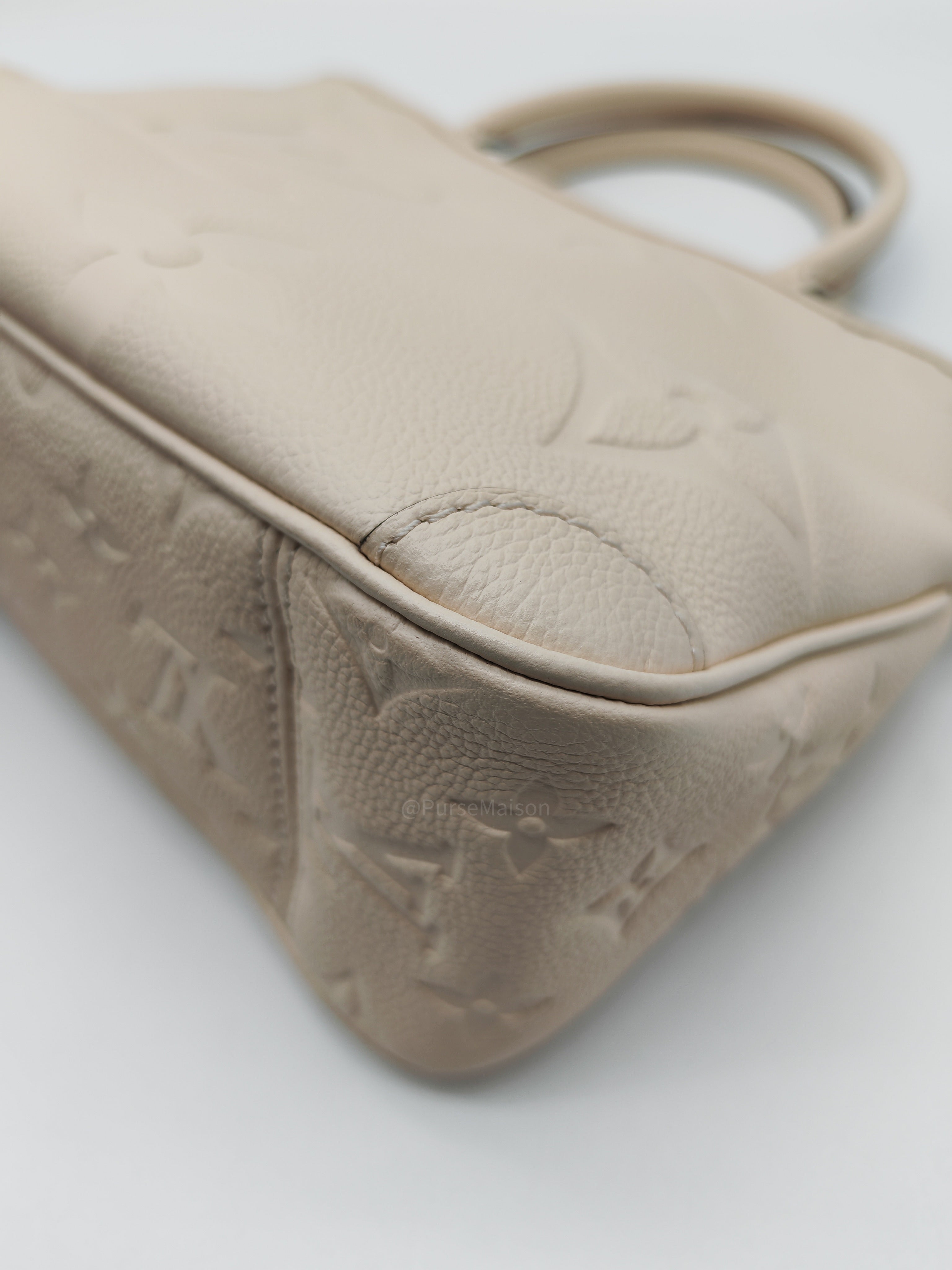 Louis Vuitton Trianon PM Handbag in Cream Grained Cowhide Leather and Gold Hardware Microchip