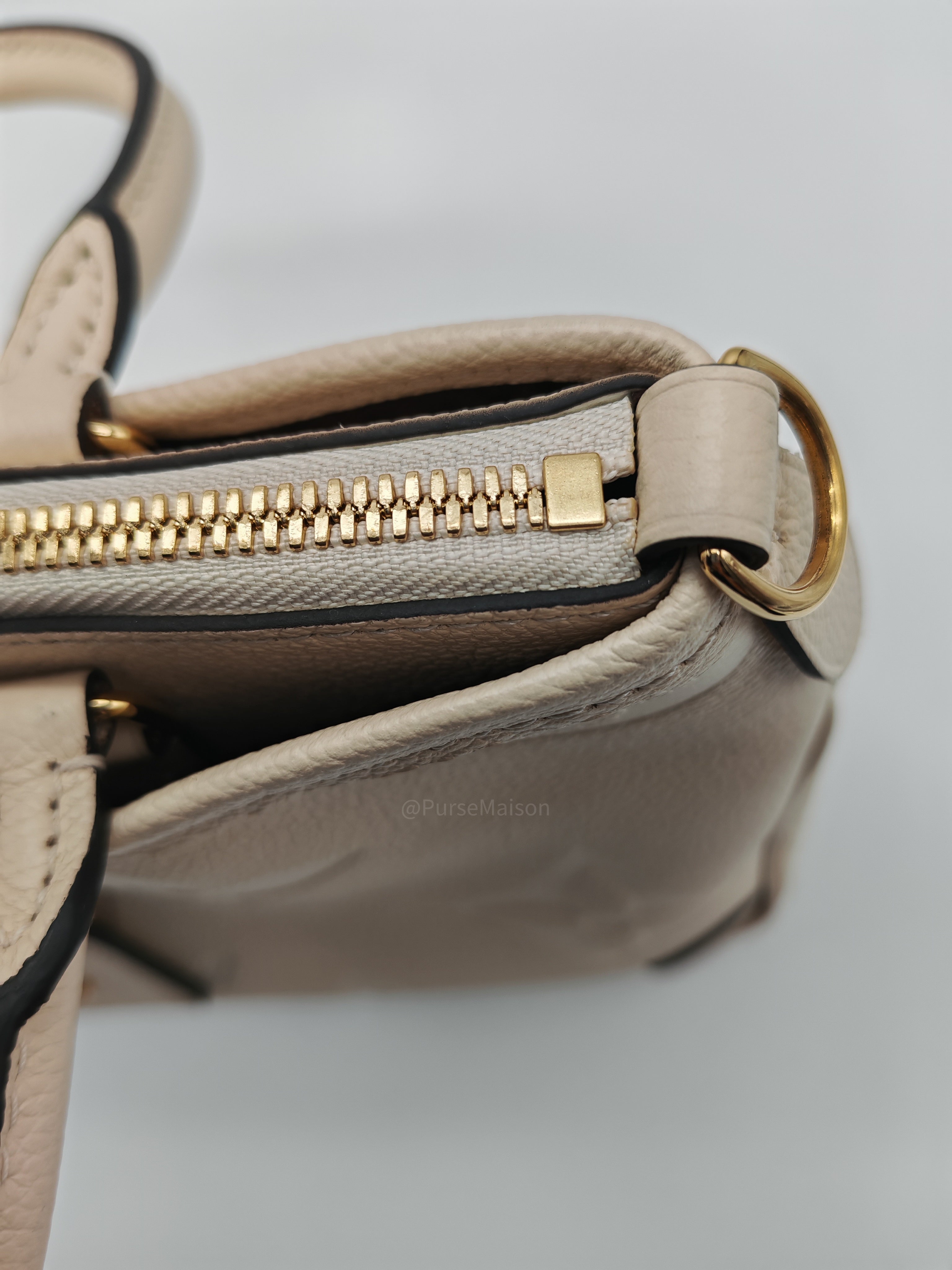 Louis Vuitton Trianon PM Handbag in Cream Grained Cowhide Leather and Gold Hardware Microchip