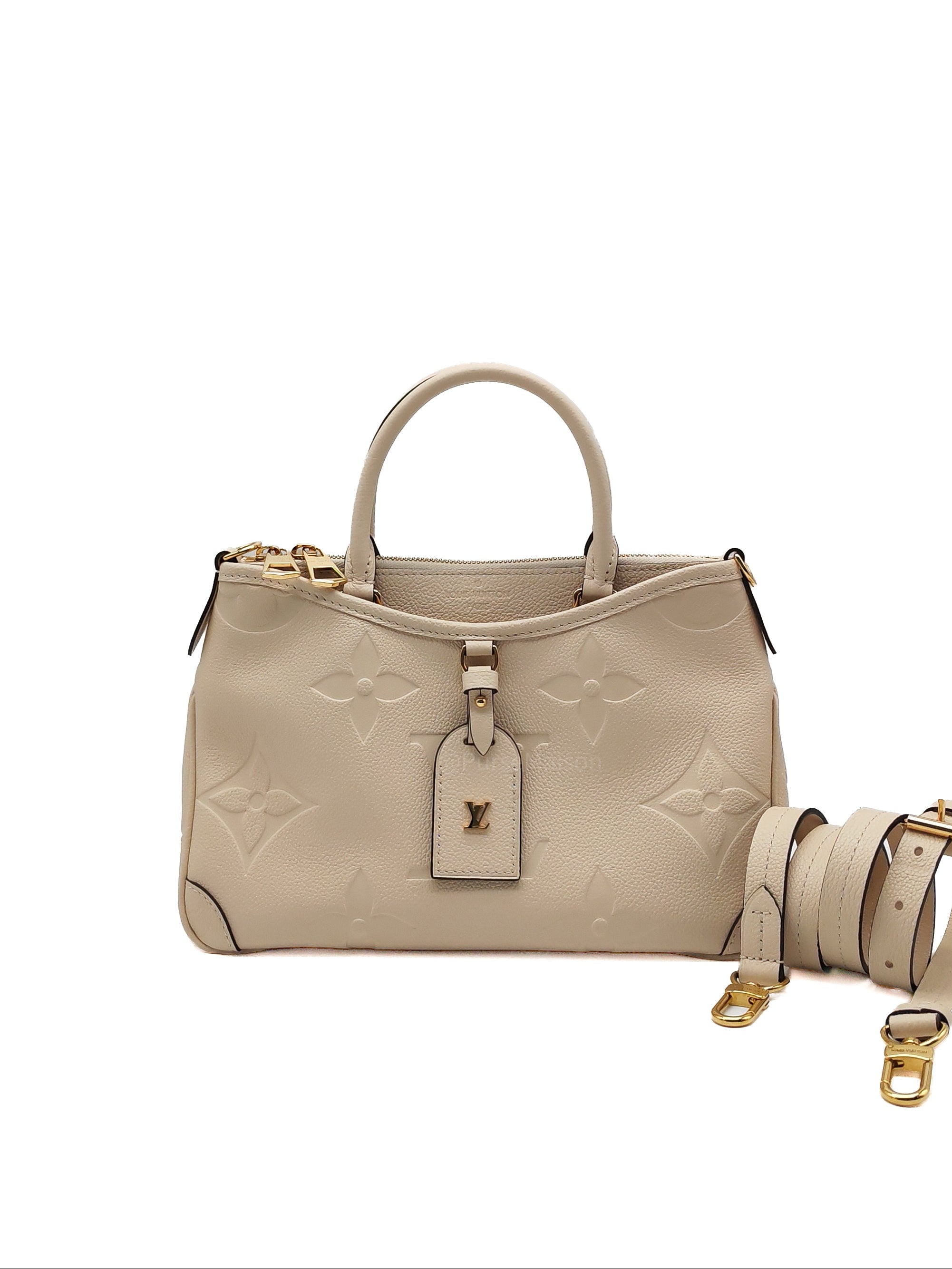 Louis Vuitton Trianon PM Handbag in Cream Grained Cowhide Leather and Gold Hardware Microchip