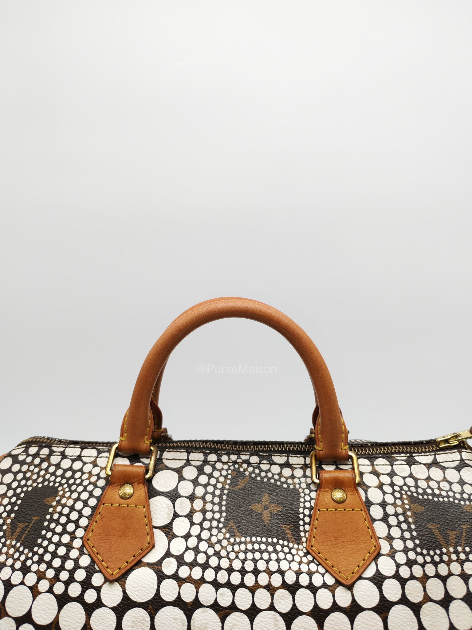 Louis Vuitton X Yayoi Kusama Speedy 30 in White Polka Dot Overlay Monogram Canvas (Datecode: DU4102)