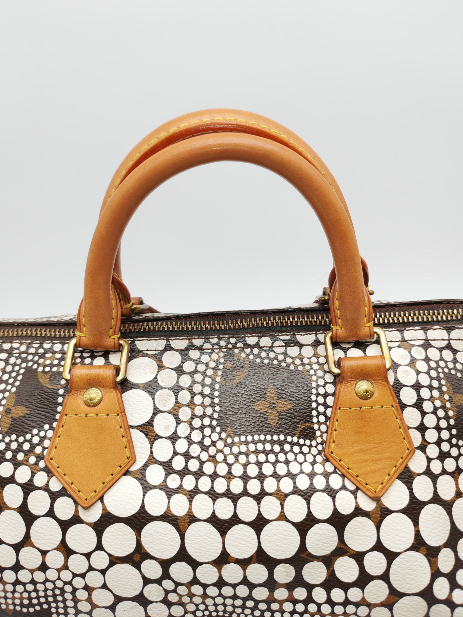 Louis Vuitton X Yayoi Kusama Speedy 30 in White Polka Dot Overlay Monogram Canvas (Datecode: DU4102)