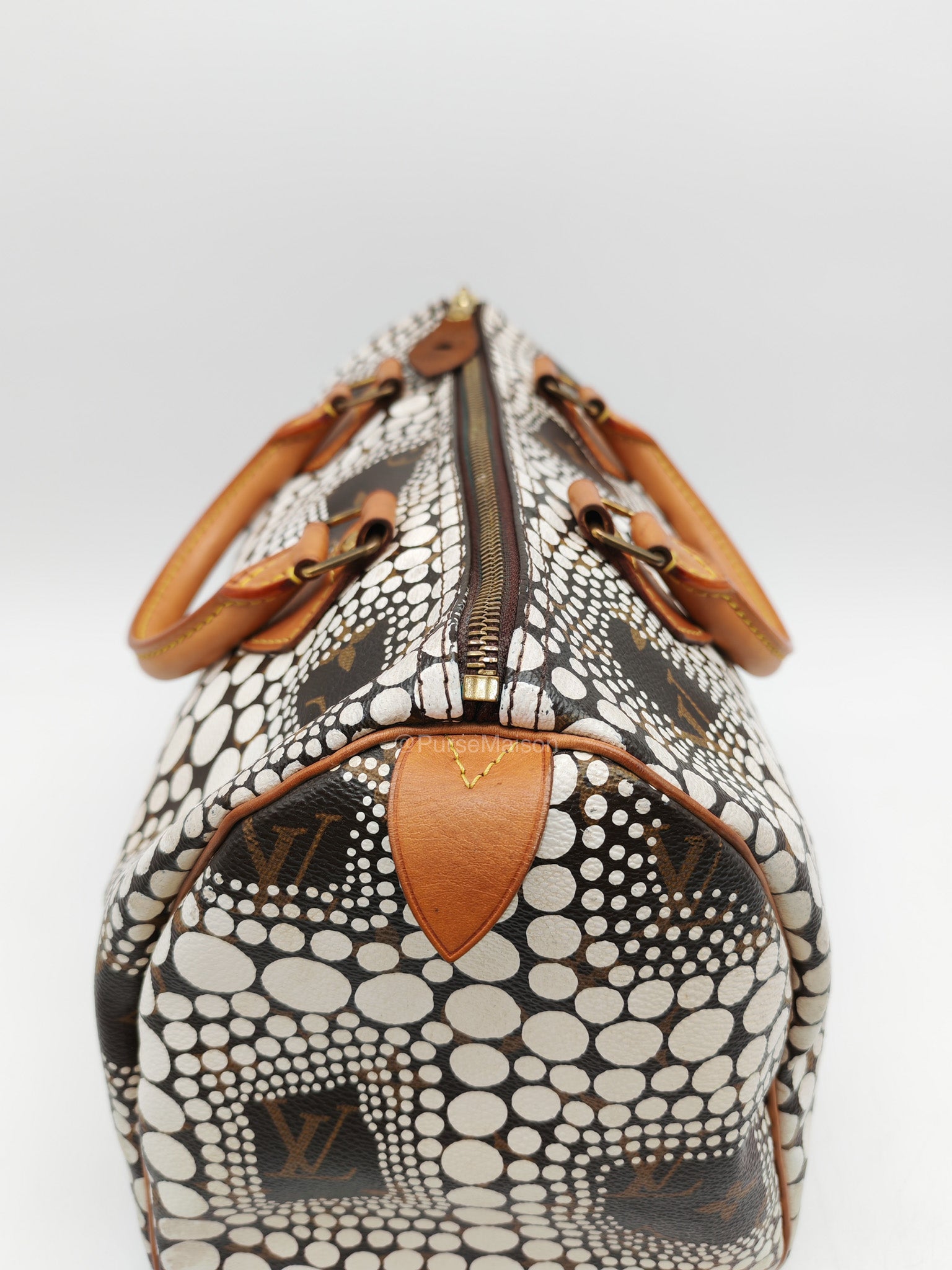 Louis Vuitton X Yayoi Kusama Speedy 30 in White Polka Dot Overlay Monogram Canvas (Datecode: DU4102)