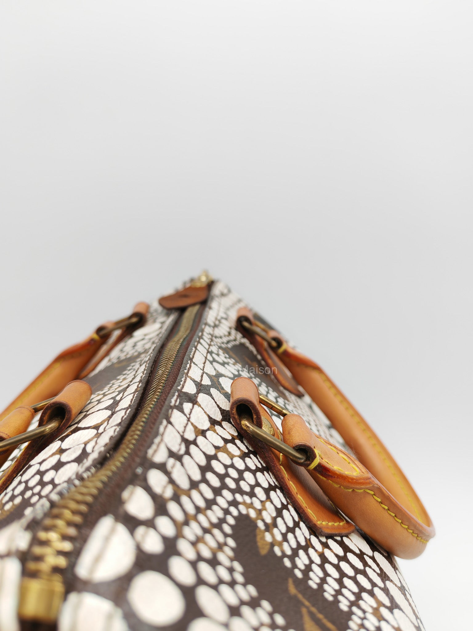 Louis Vuitton X Yayoi Kusama Speedy 30 in White Polka Dot Overlay Monogram Canvas (Datecode: DU4102)
