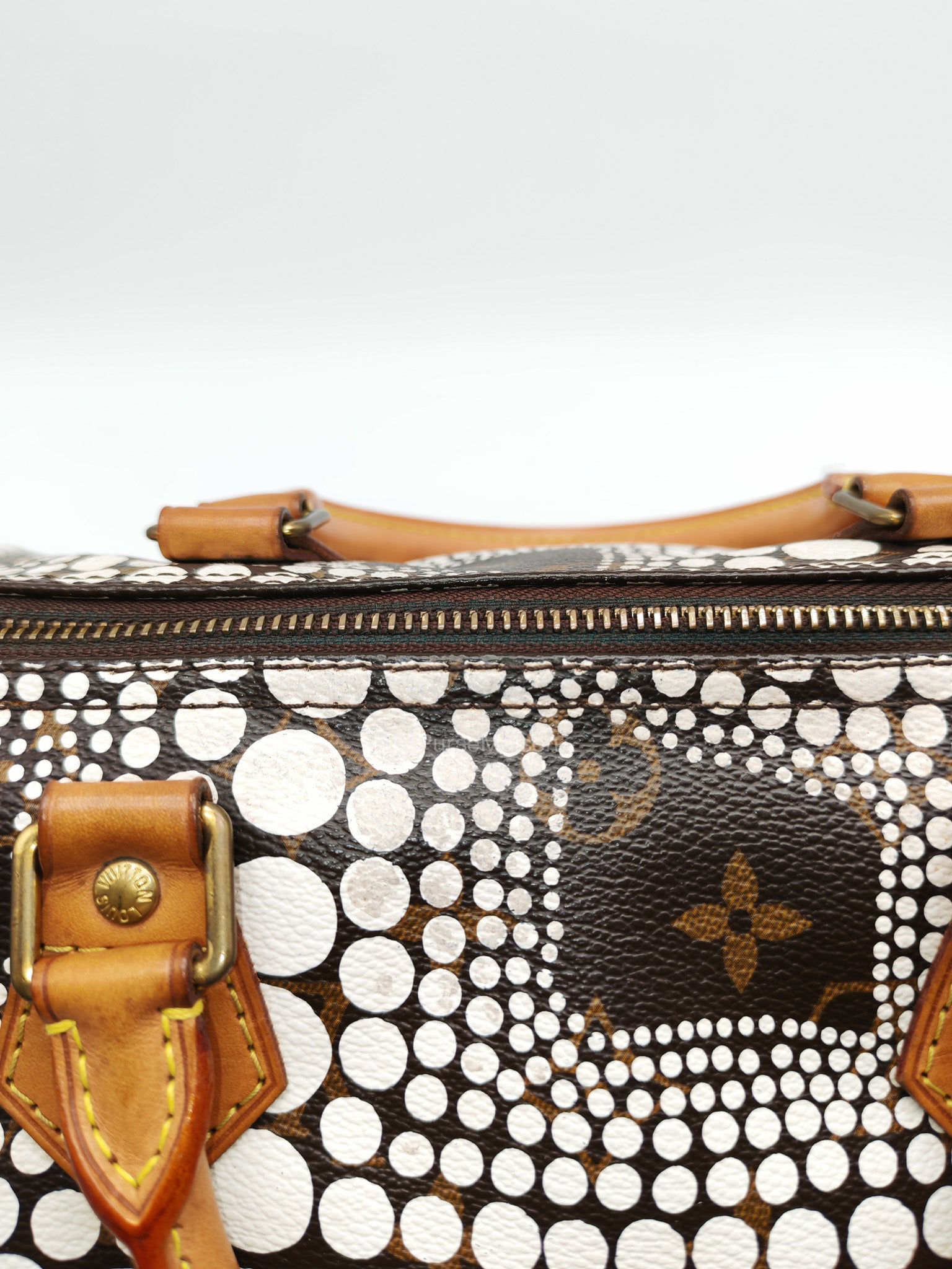Louis Vuitton X Yayoi Kusama Speedy 30 in White Polka Dot Overlay Monogram Canvas (Datecode: DU4102)