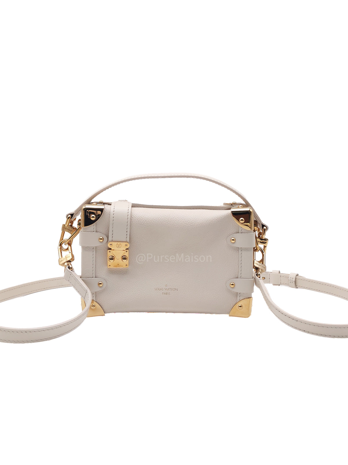 Louis Vuitton Side Trunk PM in Chalk Grained Calfskin Leather and Gold Hardware Microchip