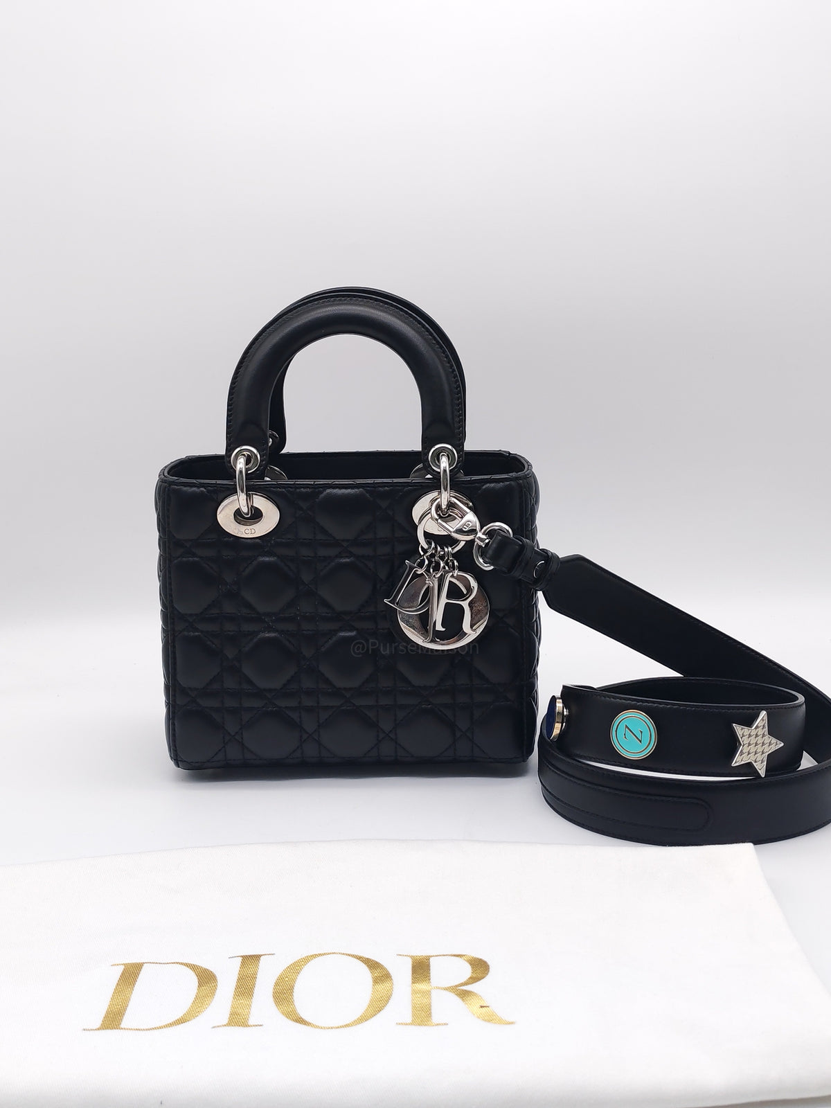 Christian Dior Lady Dior MyABCDior Small in Black Quilted Cannage Lambskin Leather and SIlver Hardware
