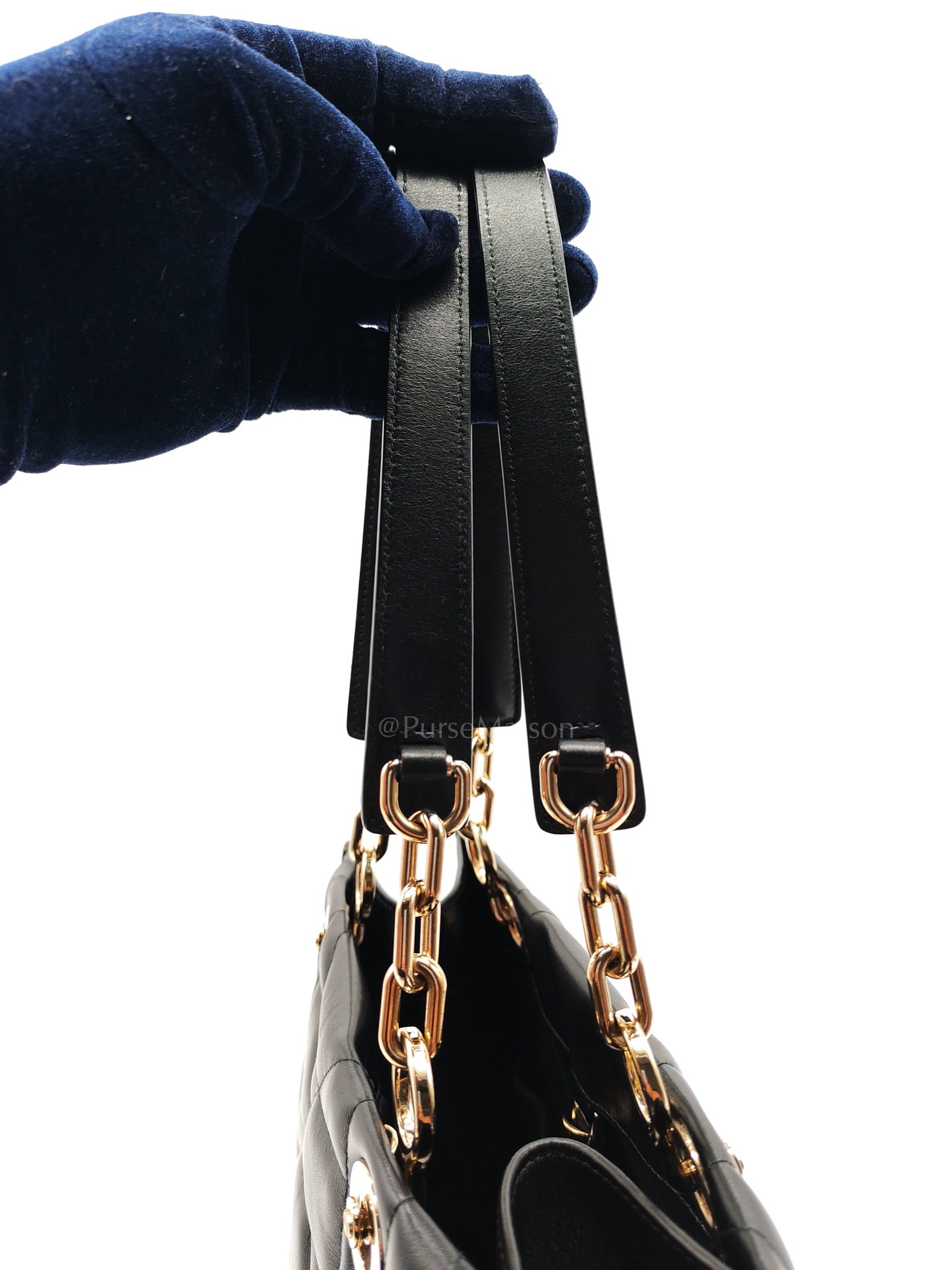Essenstial Tote Bag Small in Black Archicannage Quilted Calfskin Leather & Light Gold Hardware