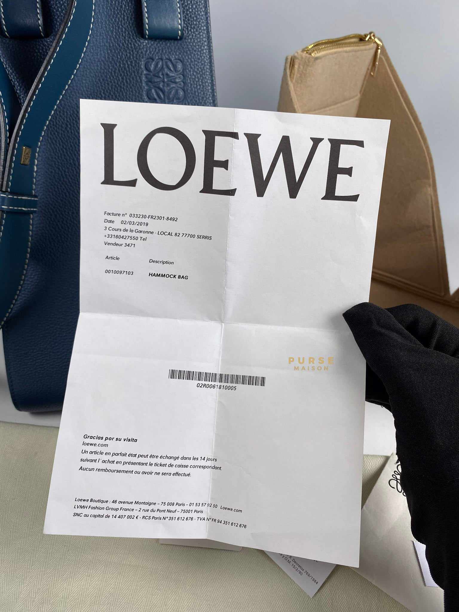 Loewe Large Hammock Bag Blue Soft Grained Calfskin