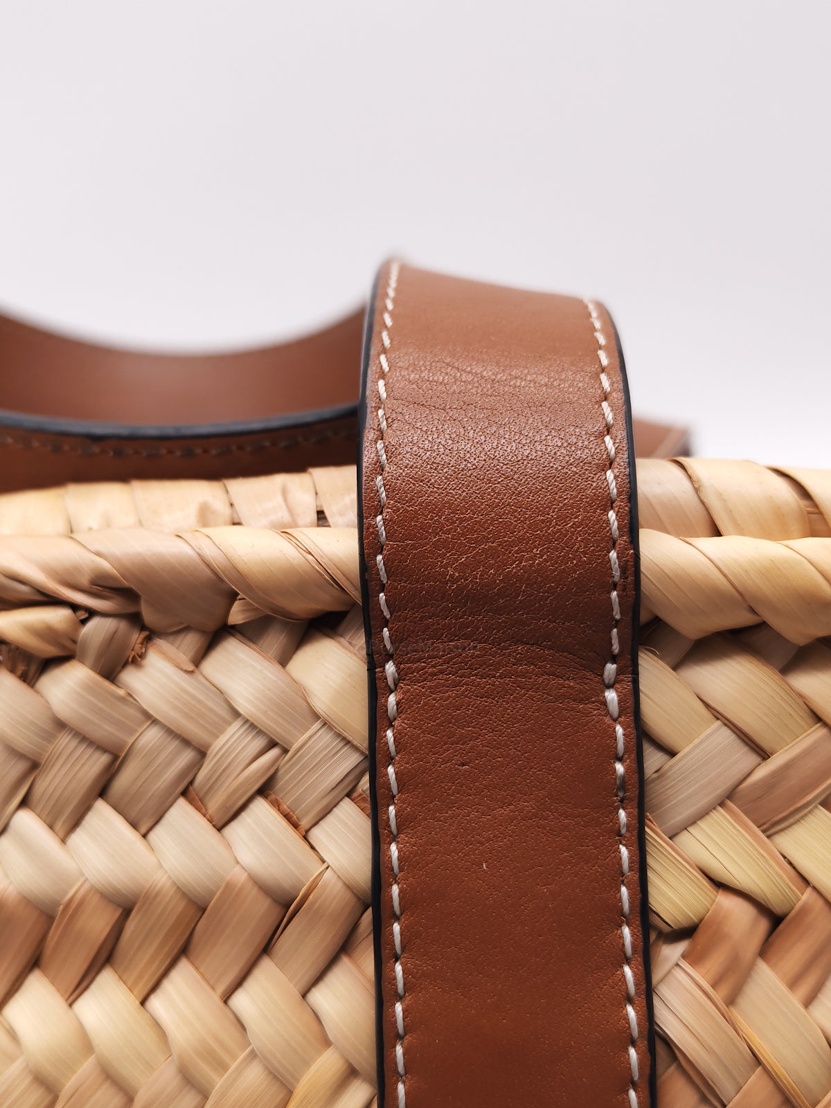 Loewe Palm Leaf & Brown Leather Small Basket Bag