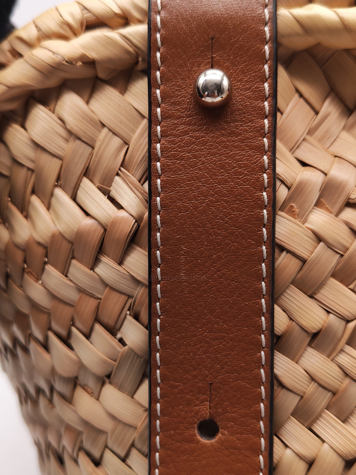 Loewe Palm Leaf & Brown Leather Small Basket Bag