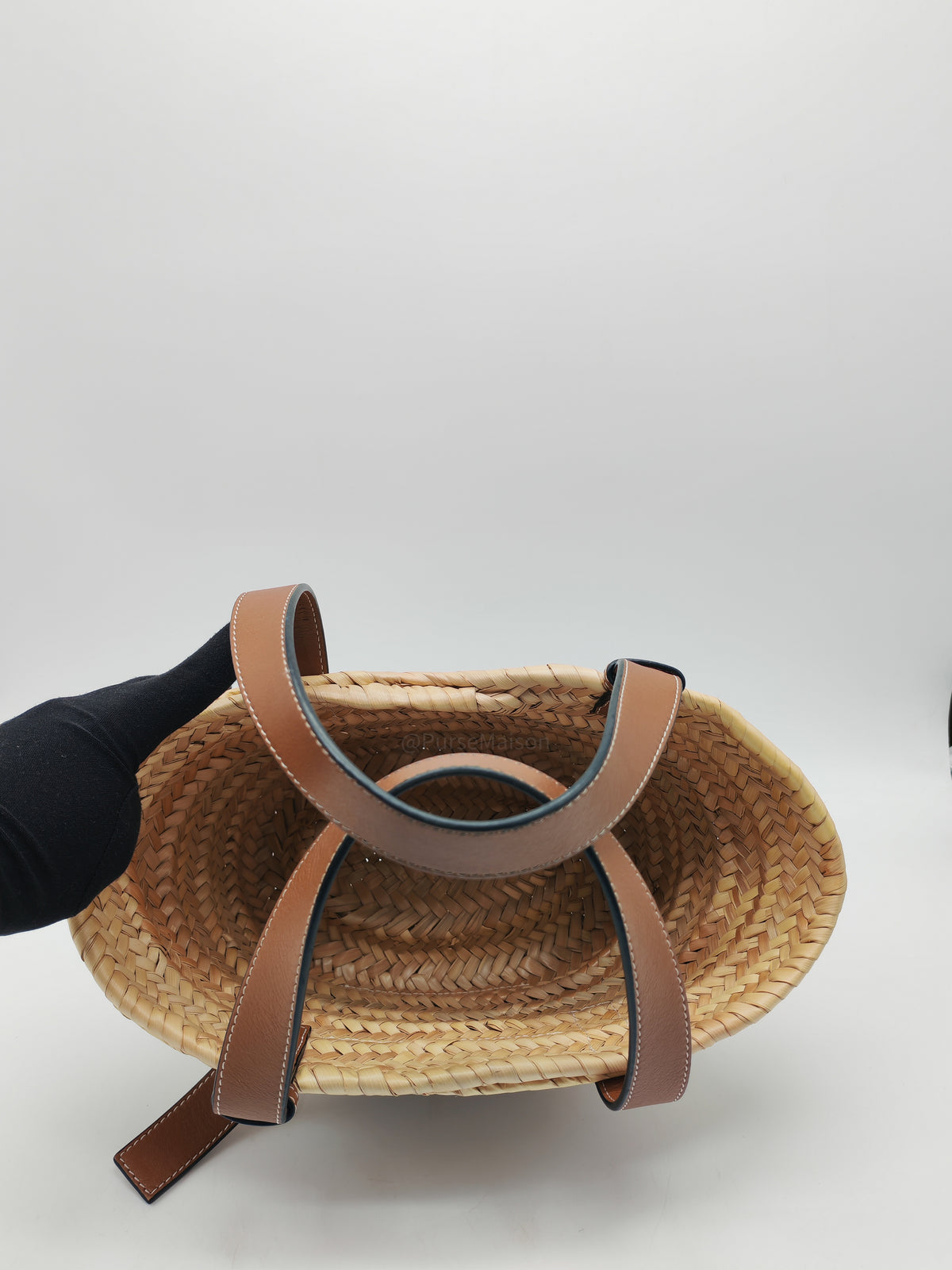 Loewe Palm Leaf & Brown Leather Small Basket Bag