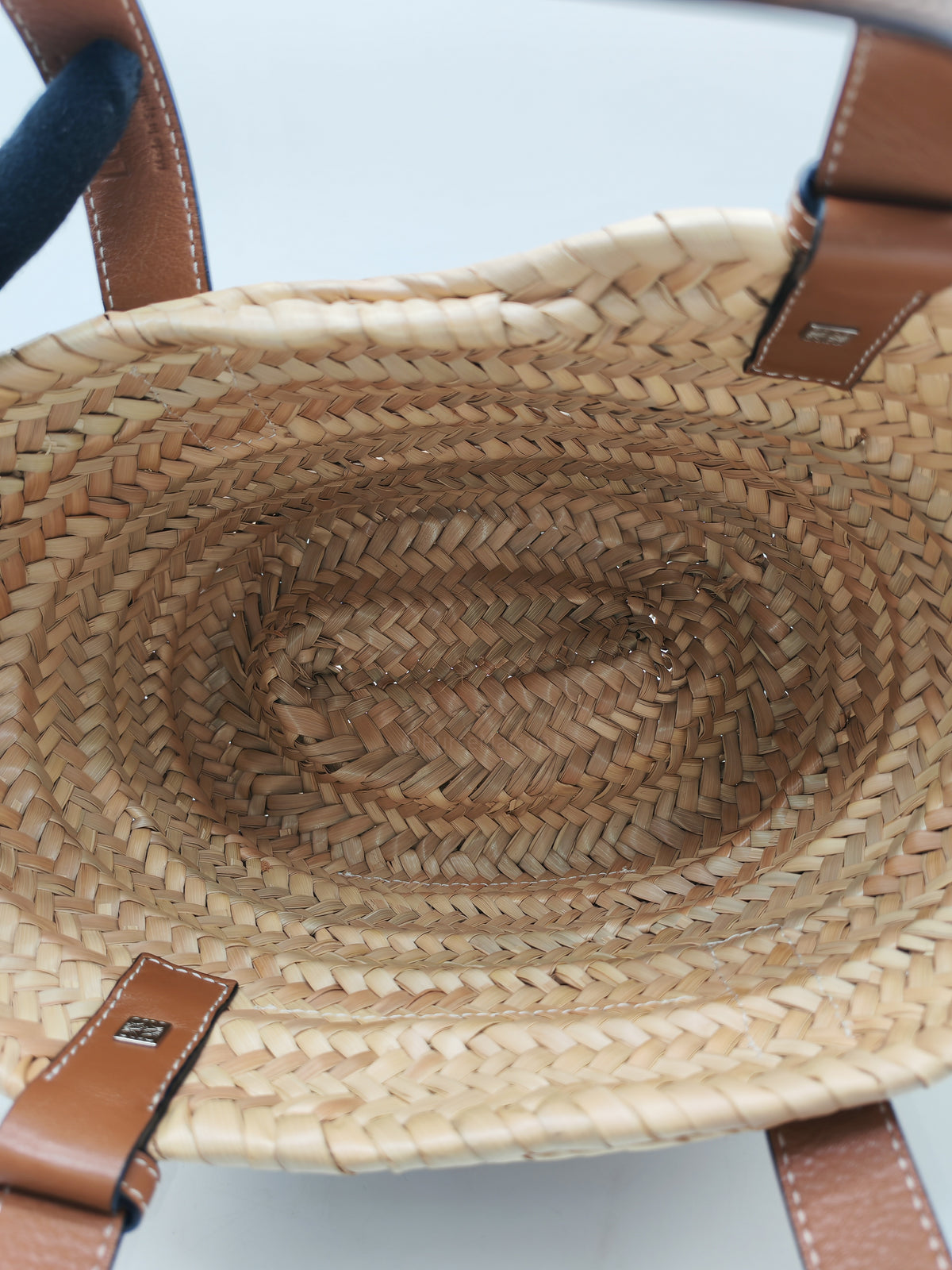 Loewe Palm Leaf & Brown Leather Small Basket Bag