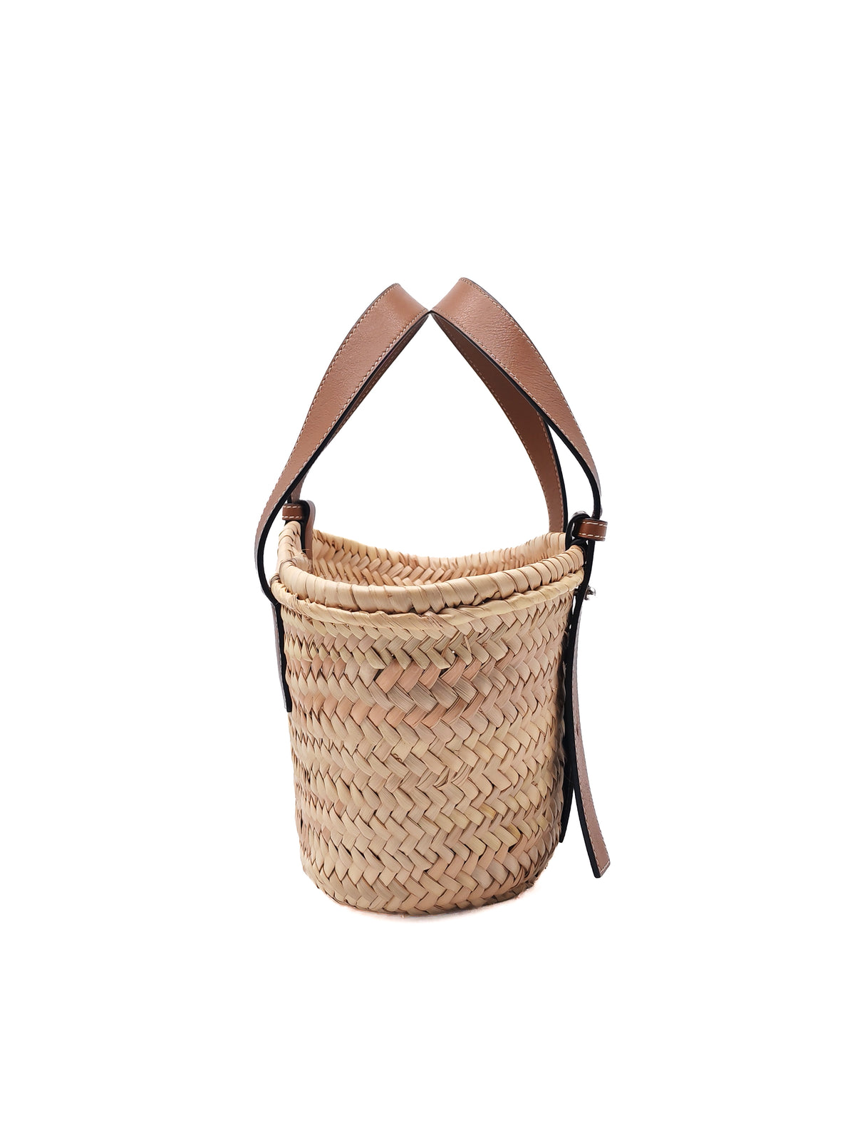 Loewe Palm Leaf & Brown Leather Small Basket Bag