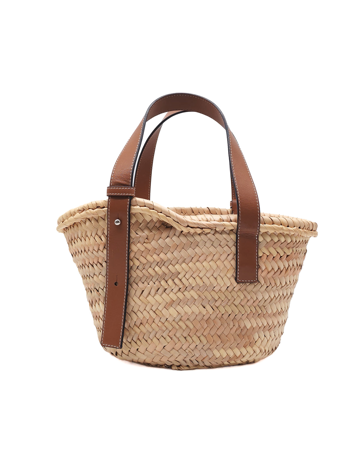 Loewe Palm Leaf & Brown Leather Small Basket Bag