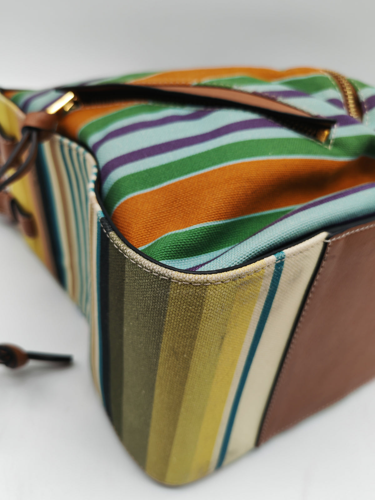 Loewe Hammock Bag Small in Striped Canvas Calfskin Leather and Gold Hardware