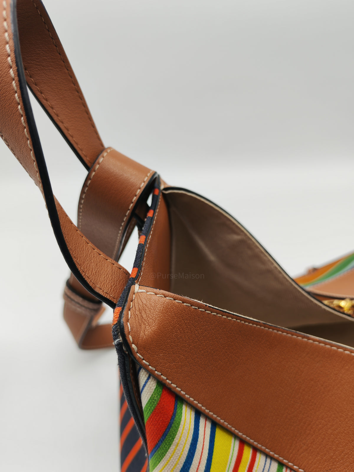Loewe Hammock Bag Small in Striped Canvas Calfskin Leather and Gold Hardware