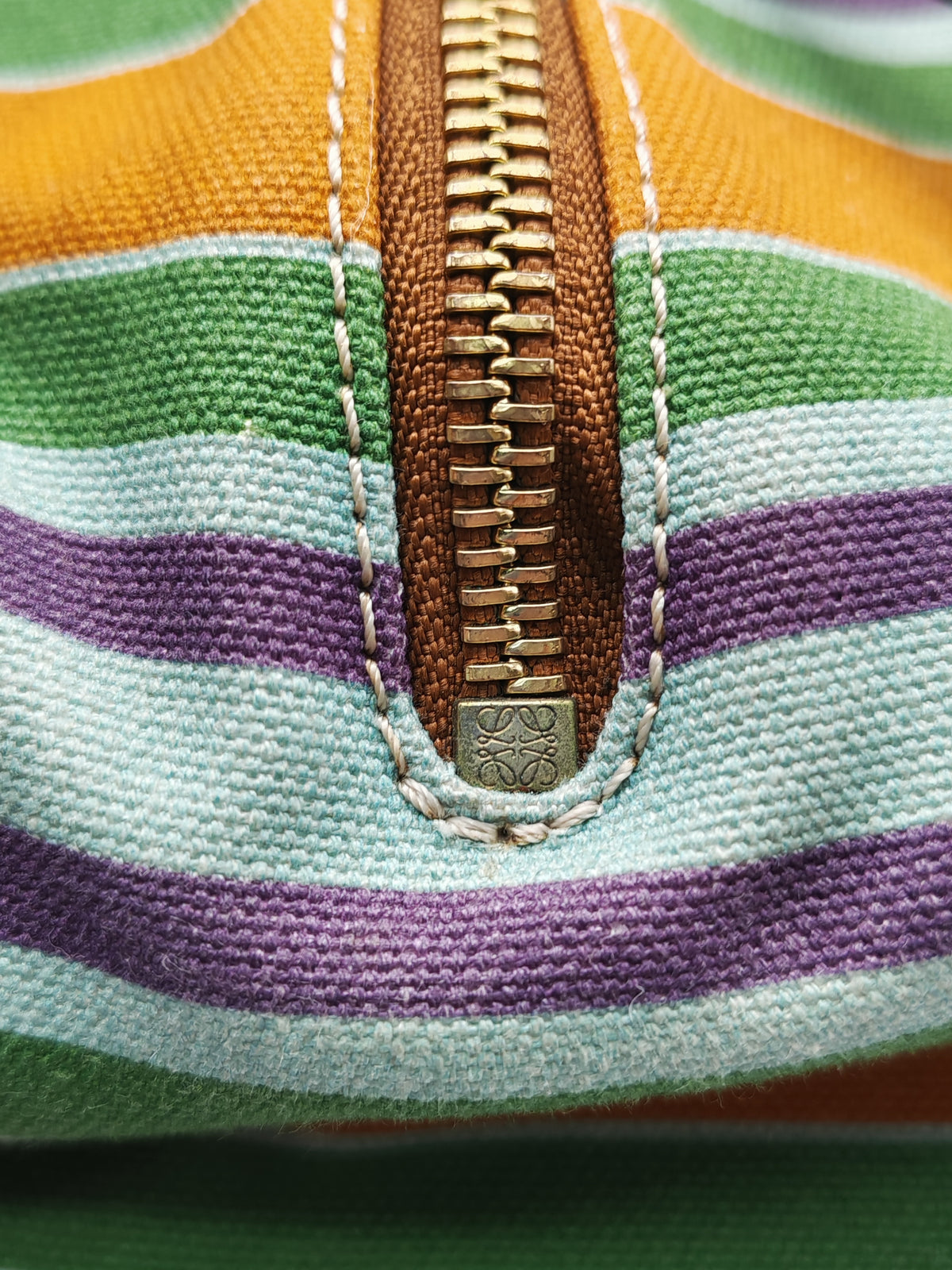 Loewe Hammock Bag Small in Striped Canvas Calfskin Leather and Gold Hardware