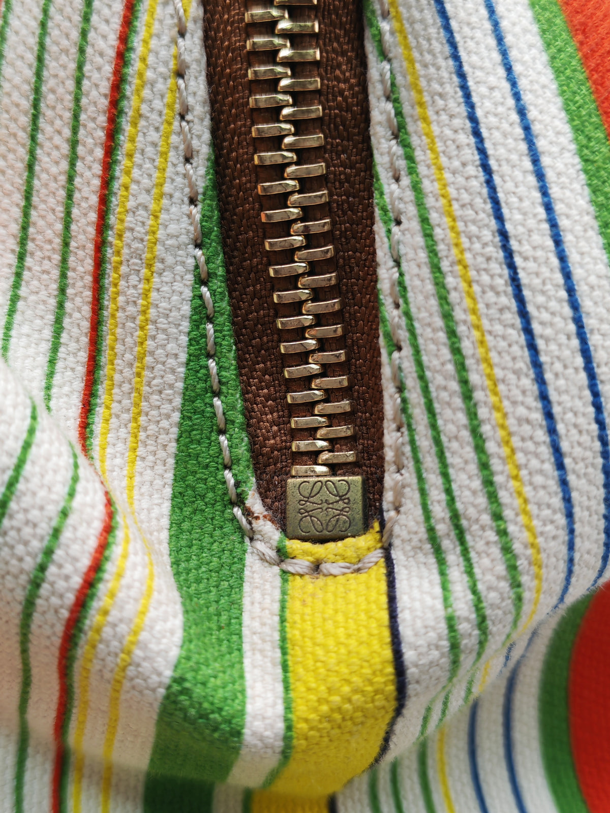 Loewe Hammock Bag Small in Striped Canvas Calfskin Leather and Gold Hardware