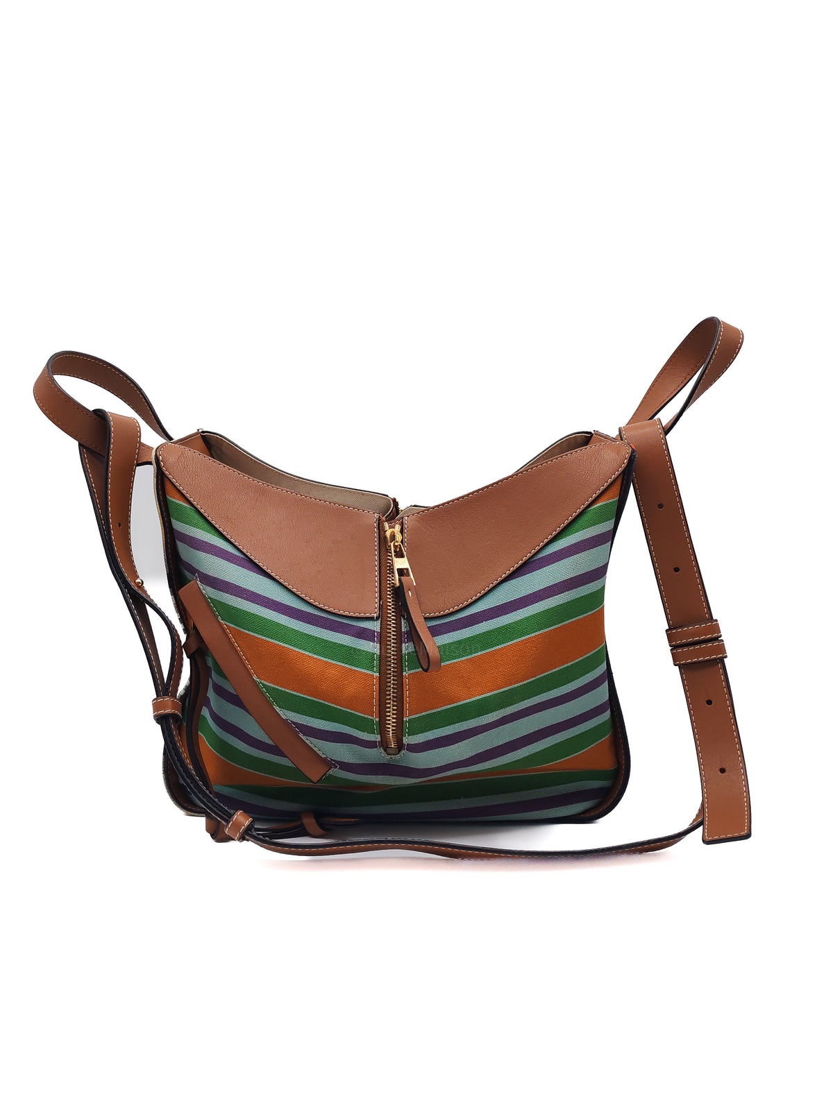 Loewe Hammock Bag Small in Striped Canvas Calfskin Leather and Gold Hardware