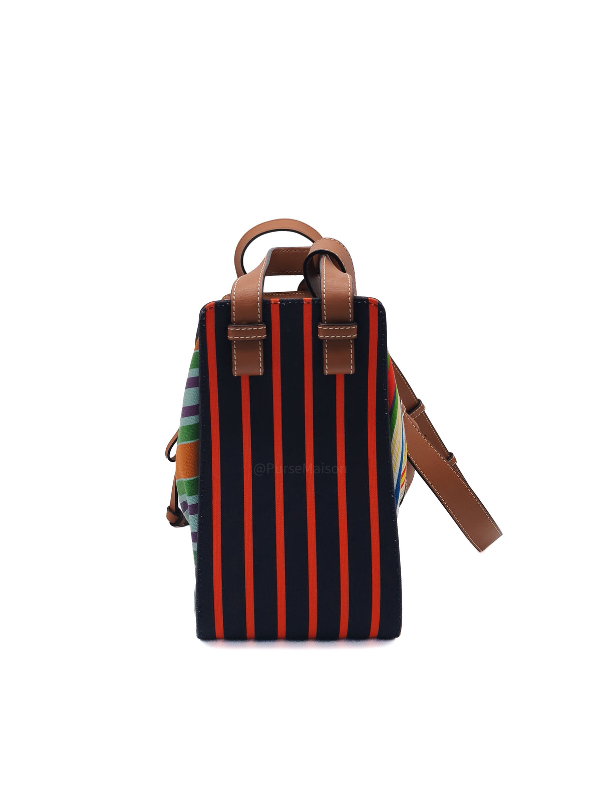 Loewe Hammock Bag Small in Striped Canvas Calfskin Leather and Gold Hardware