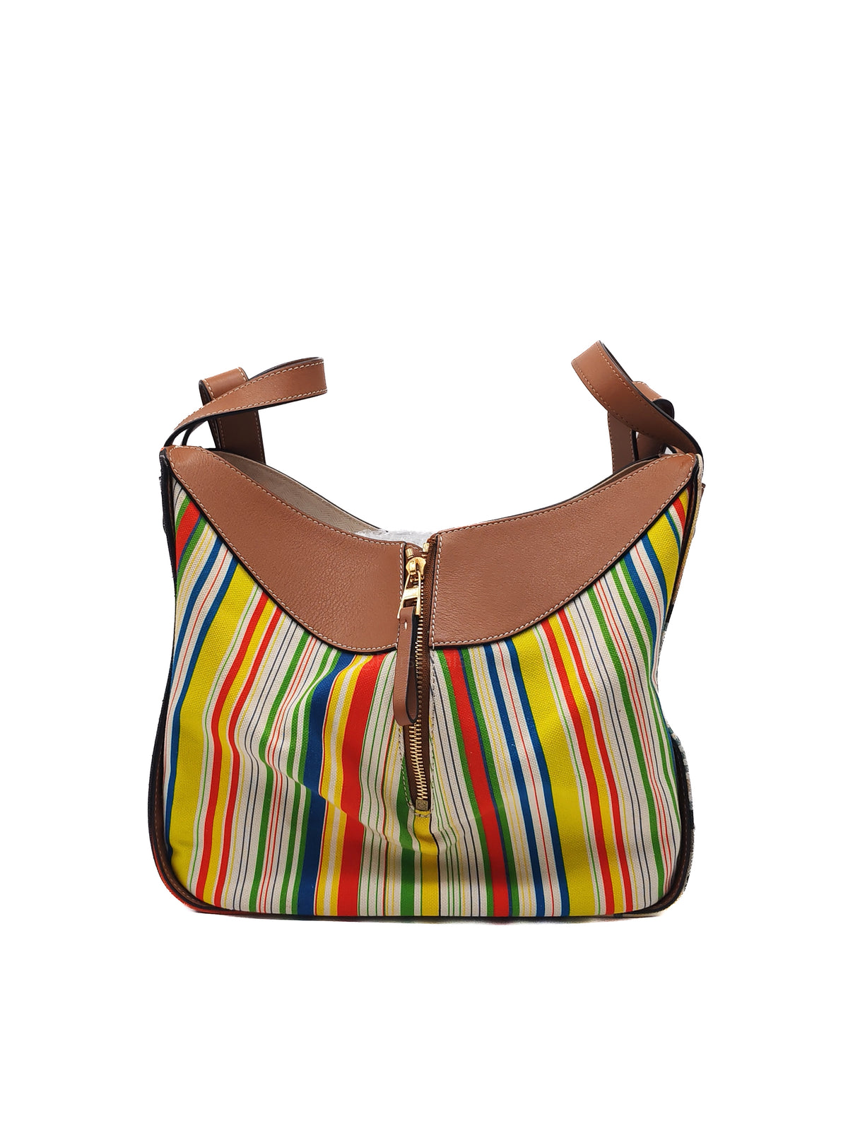 Loewe Hammock Bag Small in Striped Canvas Calfskin Leather and Gold Hardware