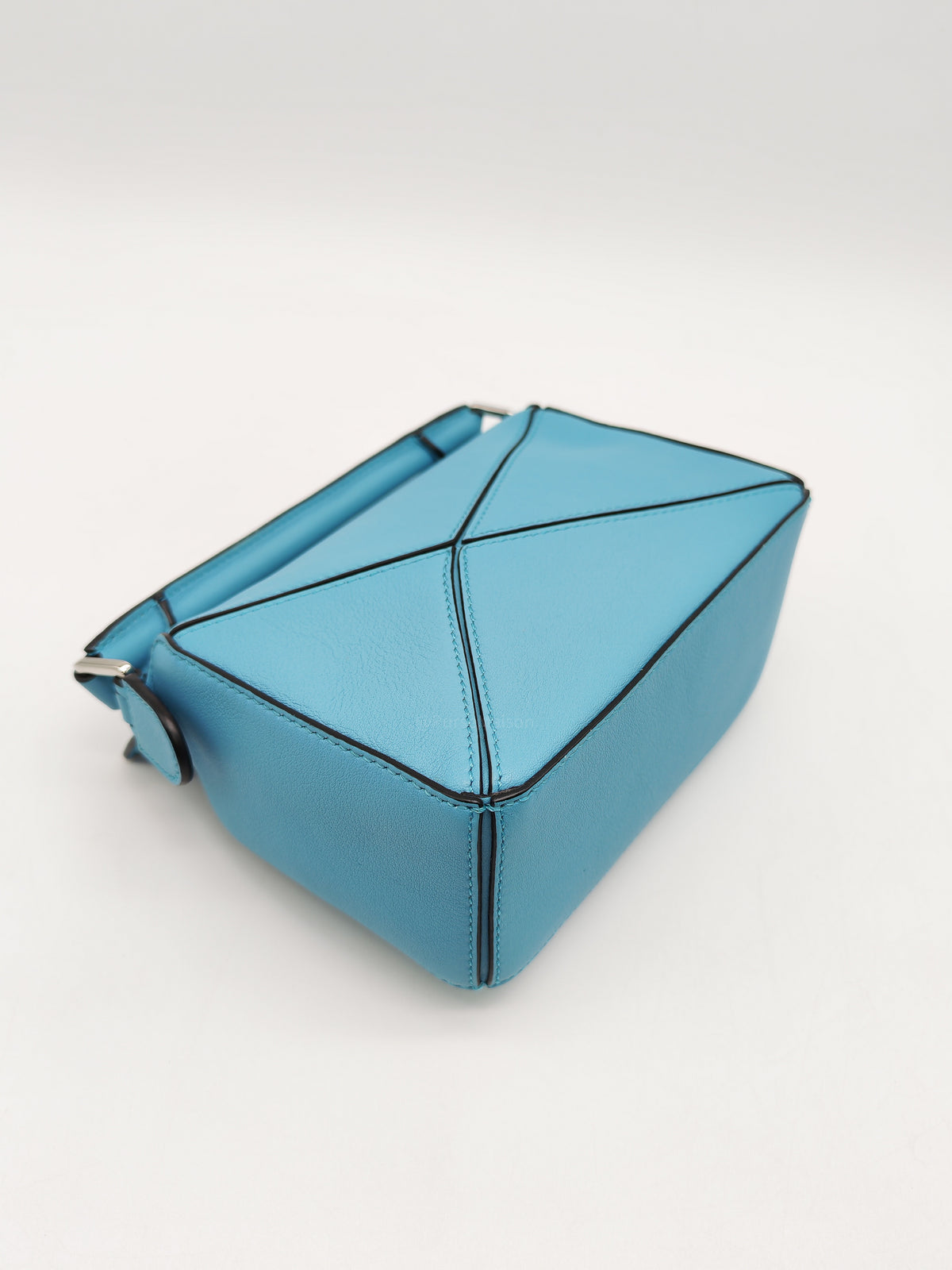 Loewe Mini Puzzle Bag in Light Blue Calfskin Leather and Silver Hardware