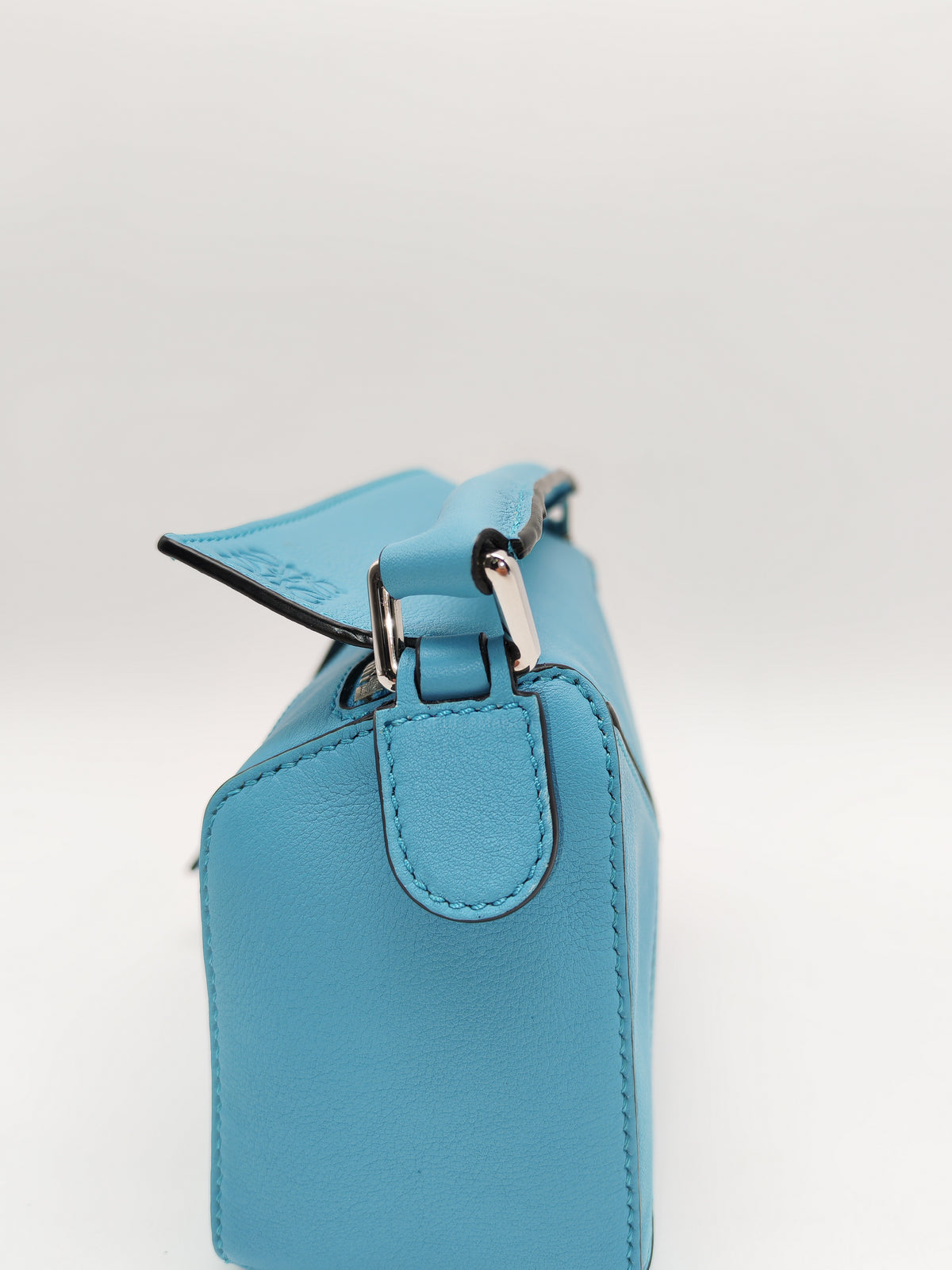 Loewe Mini Puzzle Bag in Light Blue Calfskin Leather and Silver Hardware