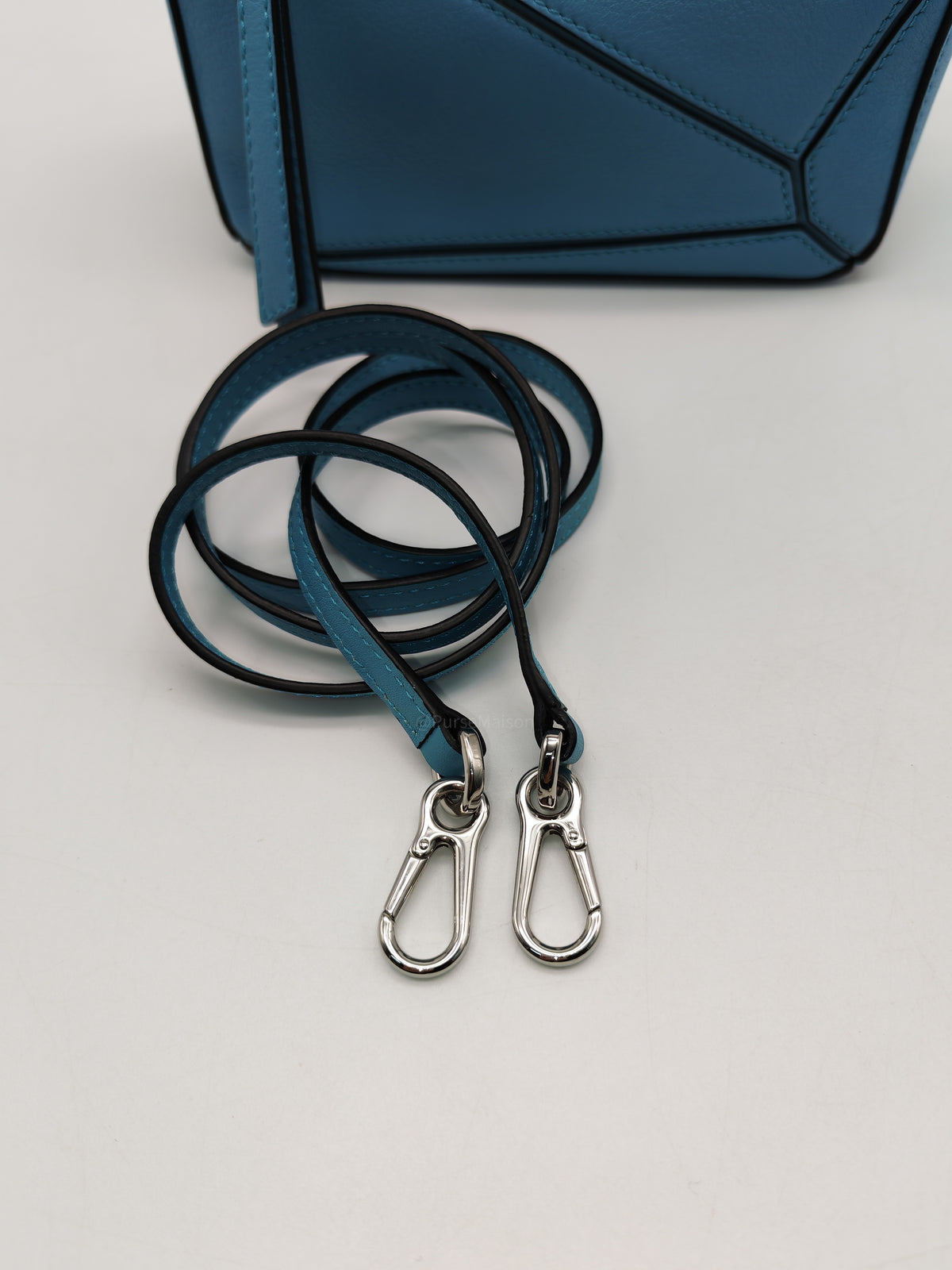 Loewe Mini Puzzle Bag in Light Blue Calfskin Leather and Silver Hardware