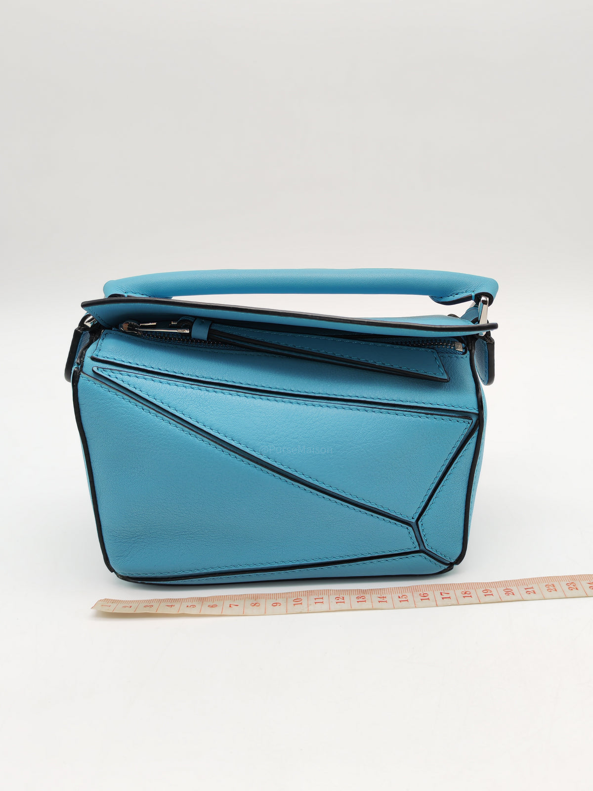 Loewe Mini Puzzle Bag in Light Blue Calfskin Leather and Silver Hardware