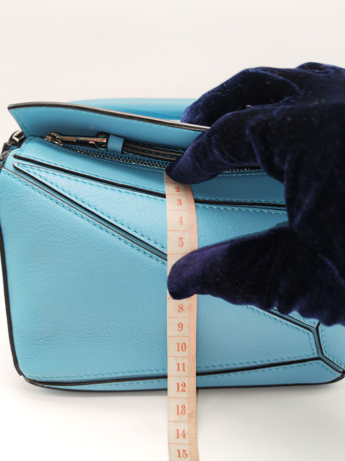 Loewe Mini Puzzle Bag in Light Blue Calfskin Leather and Silver Hardware