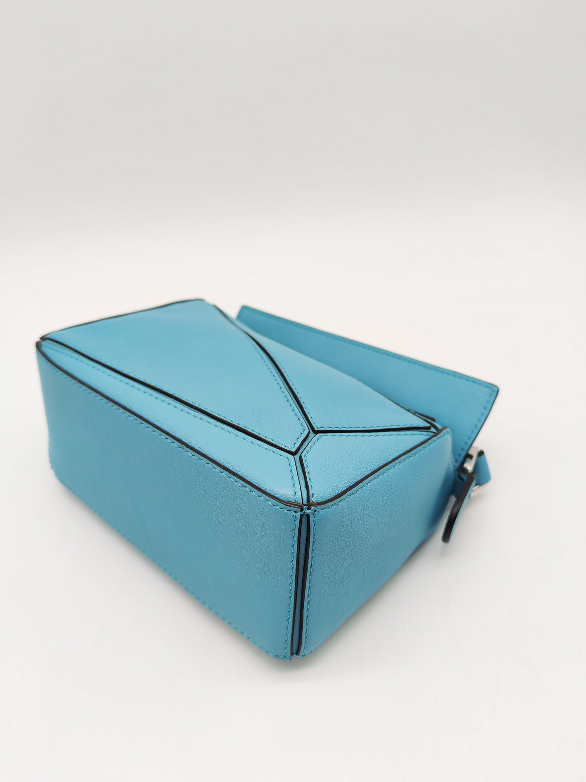 Loewe Mini Puzzle Bag in Light Blue Calfskin Leather and Silver Hardware