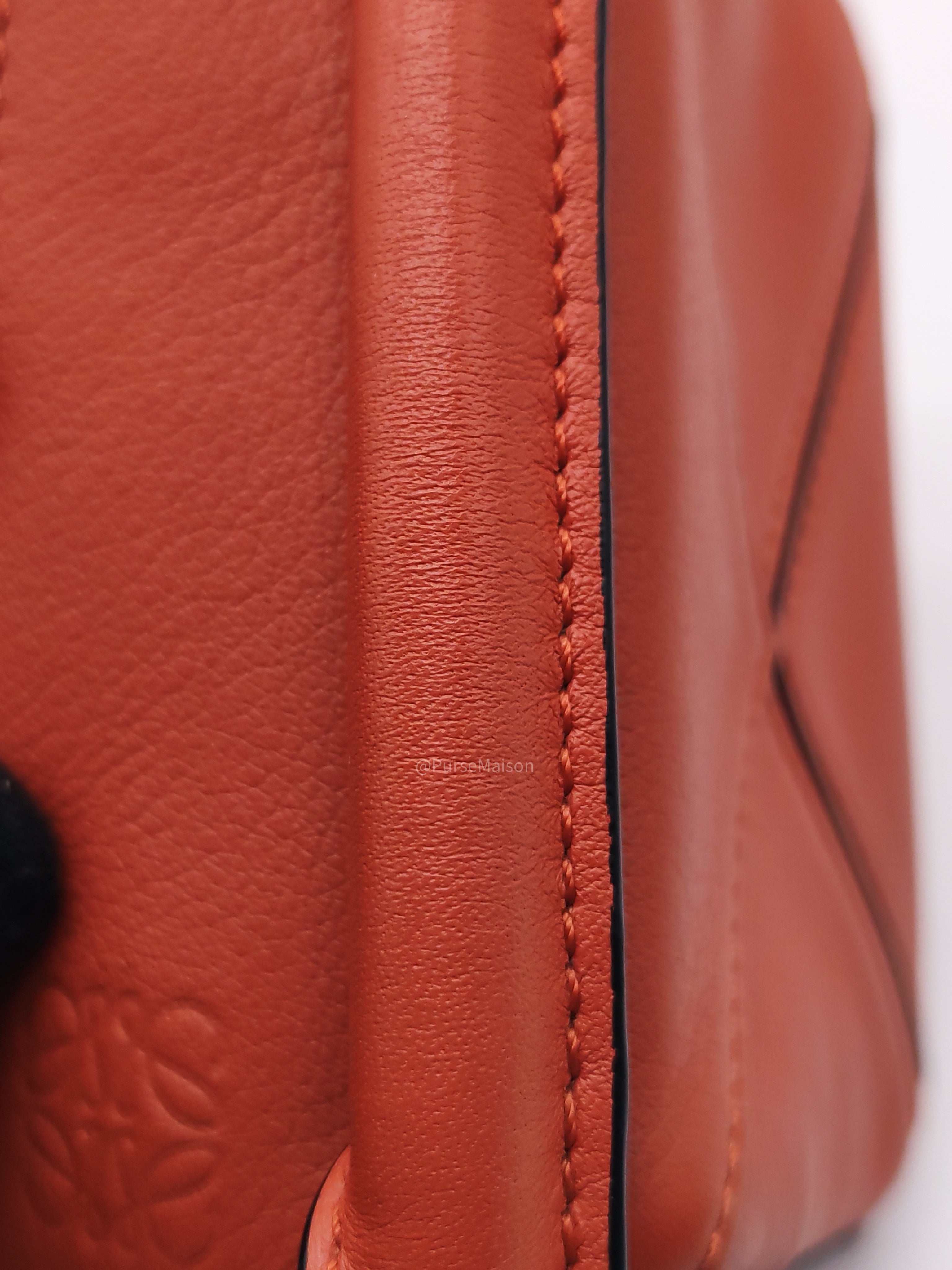 Loewe Puzzle Nano Bag in Red Orange Calfskin Leather Silver Hardware