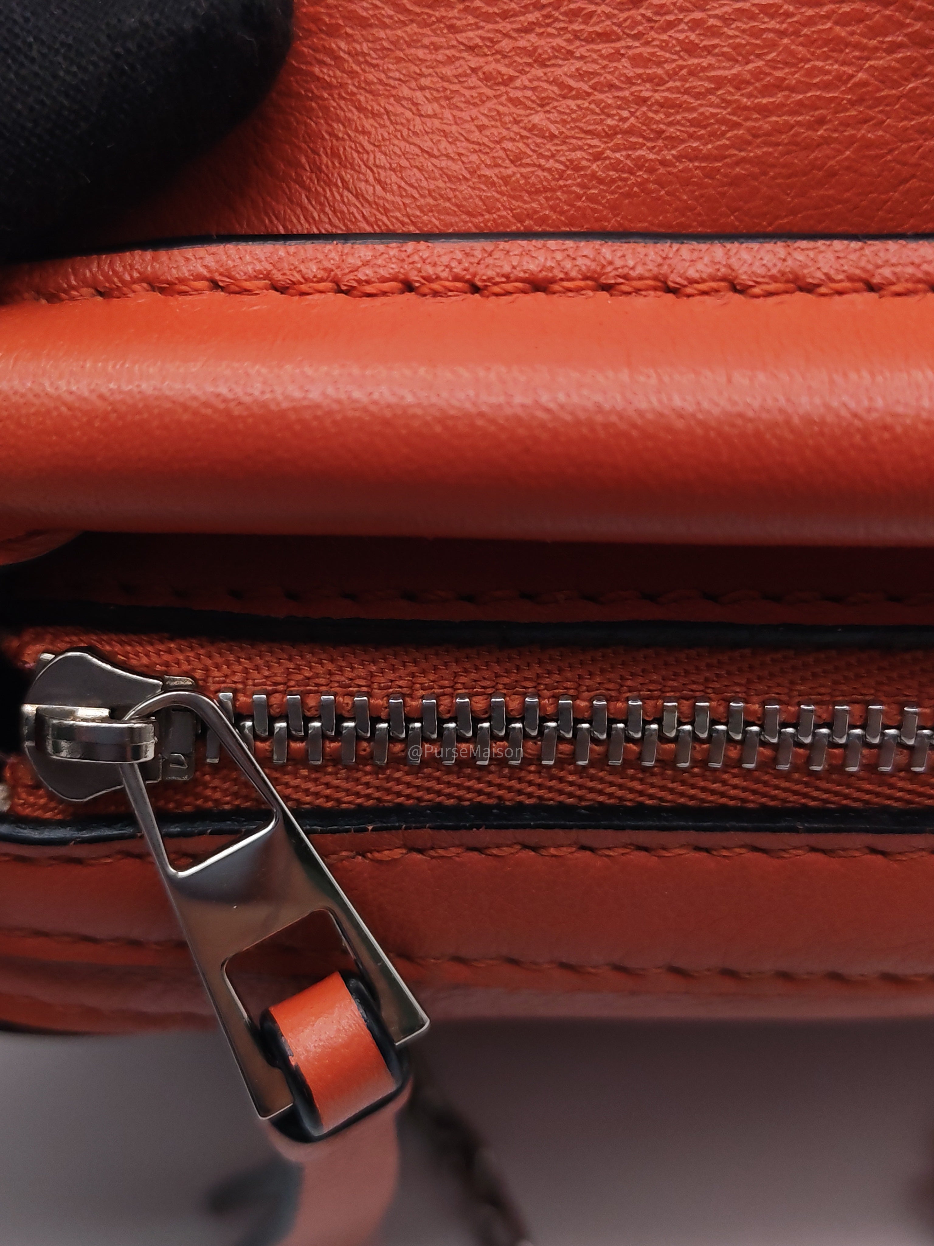 Loewe Puzzle Nano Bag in Red Orange Calfskin Leather Silver Hardware