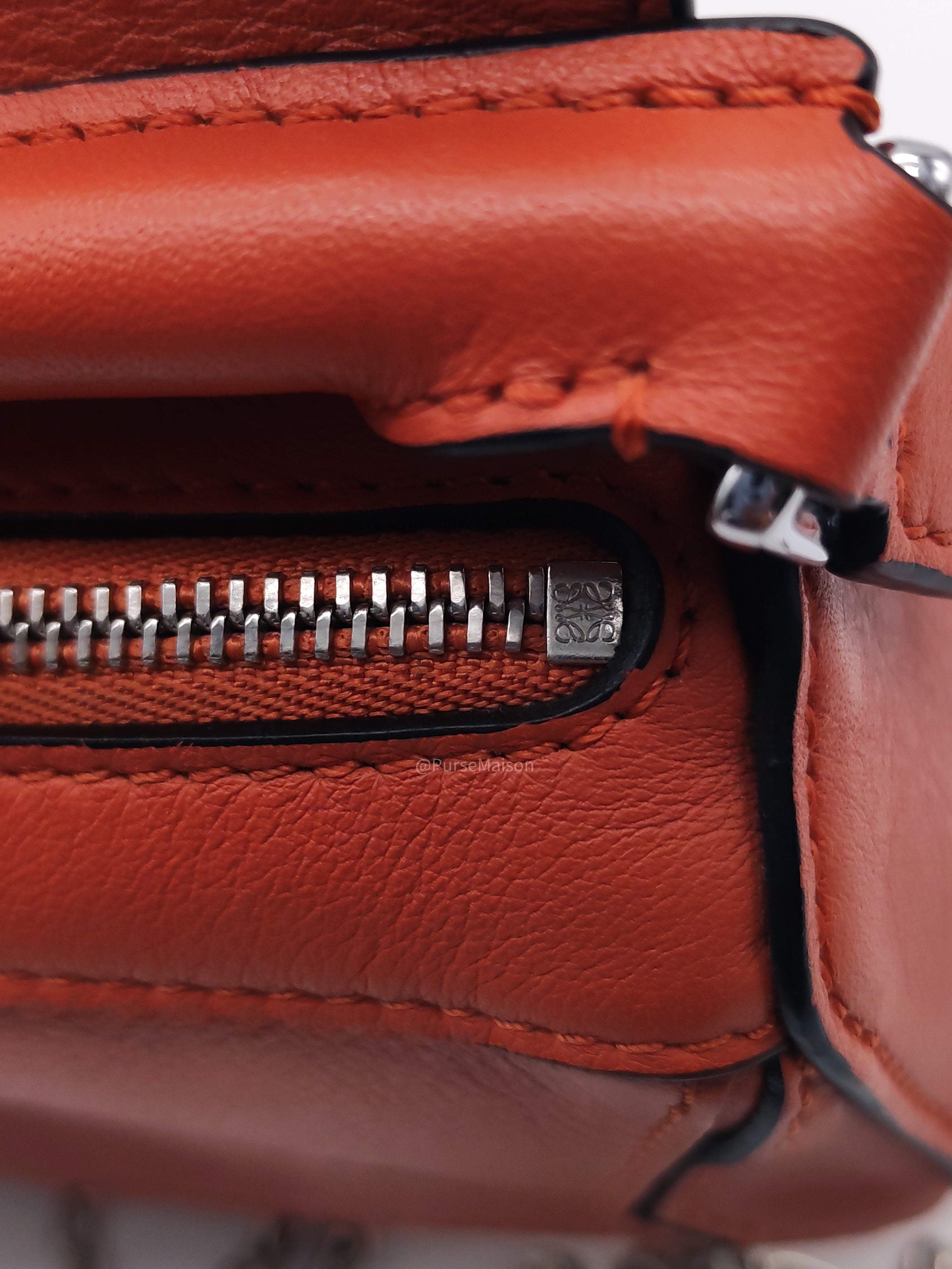 Loewe Puzzle Nano Bag in Red Orange Calfskin Leather Silver Hardware