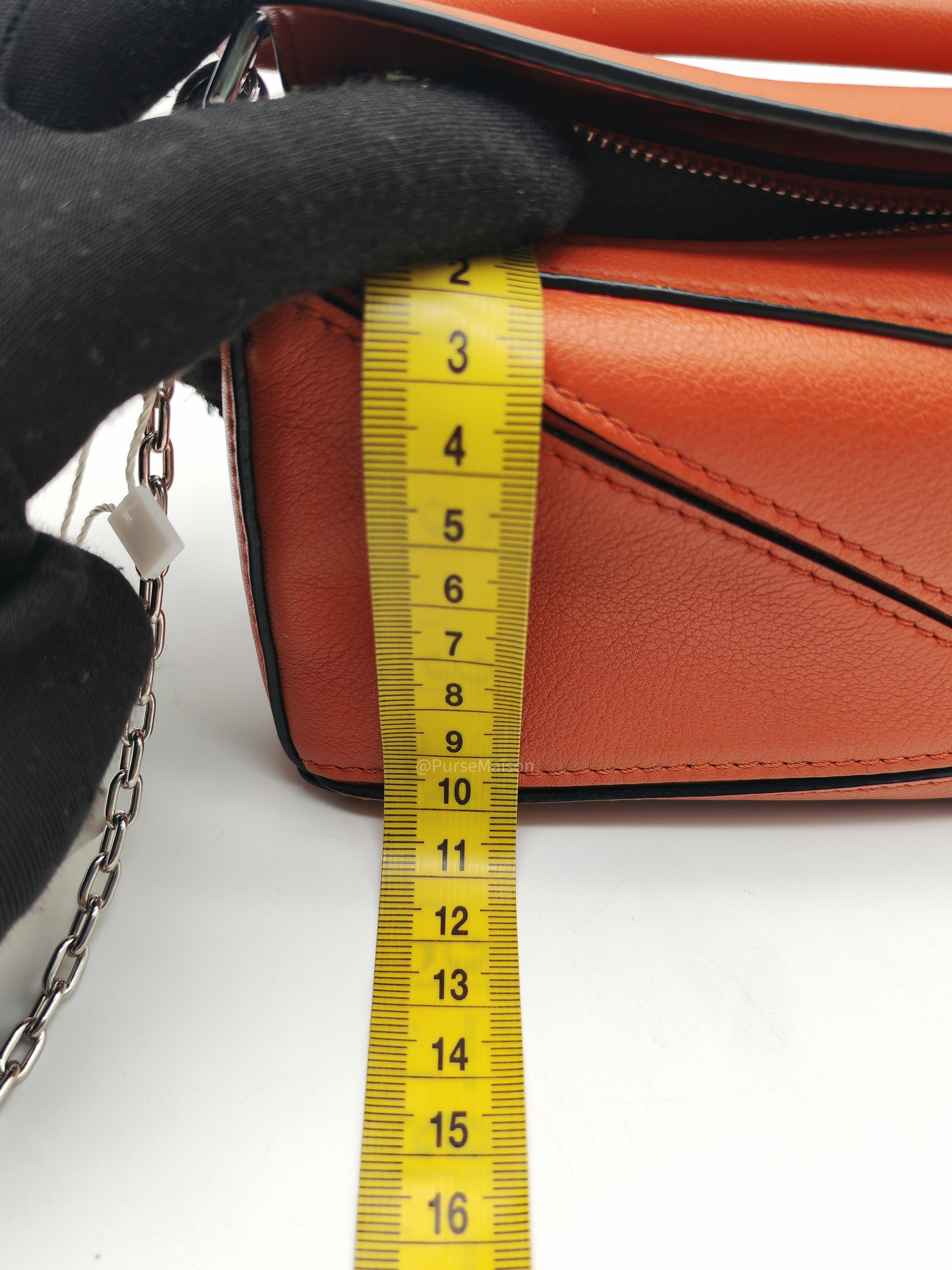 Loewe Puzzle Nano Bag in Red Orange Calfskin Leather Silver Hardware