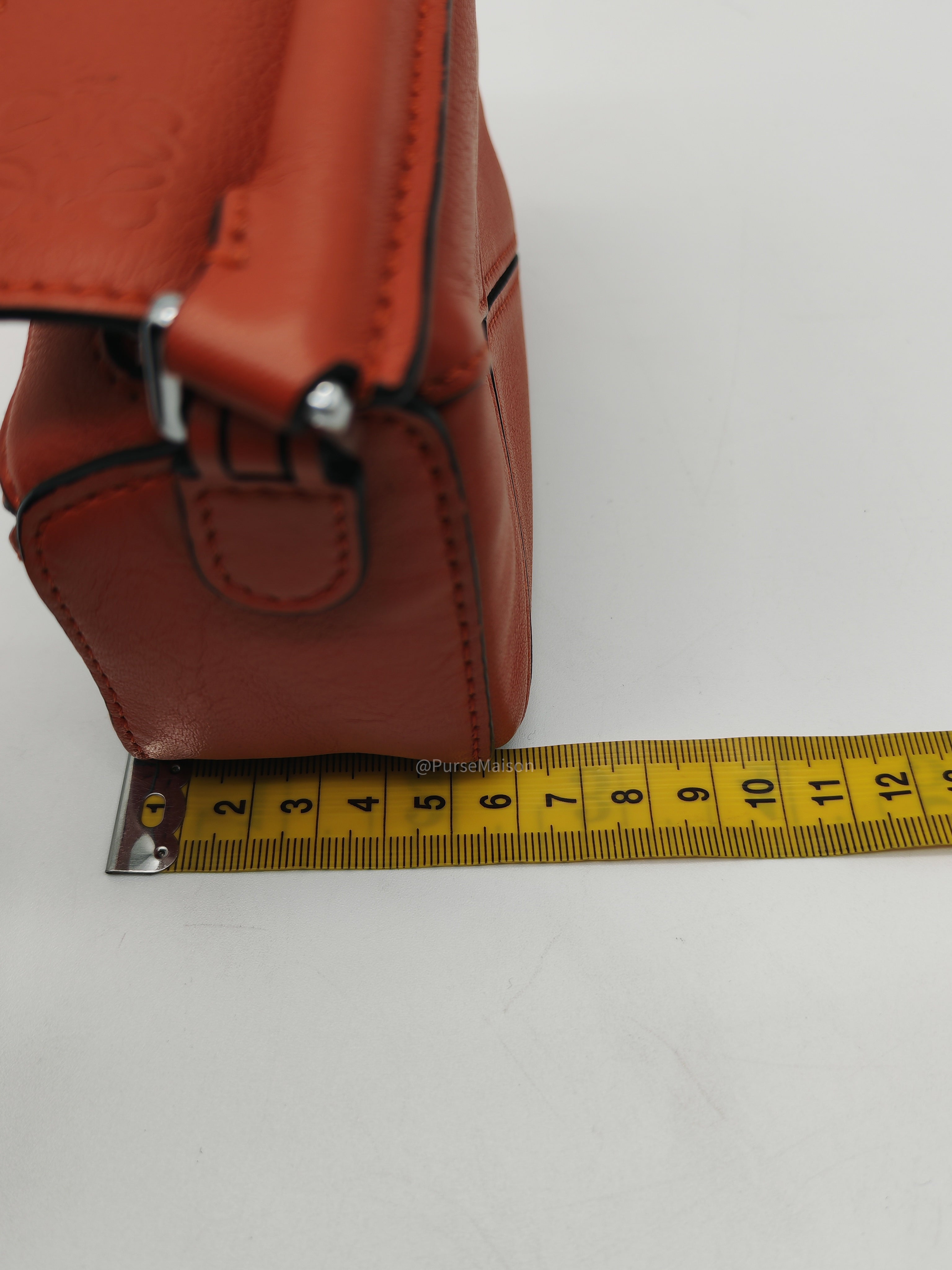 Loewe Puzzle Nano Bag in Red Orange Calfskin Leather Silver Hardware