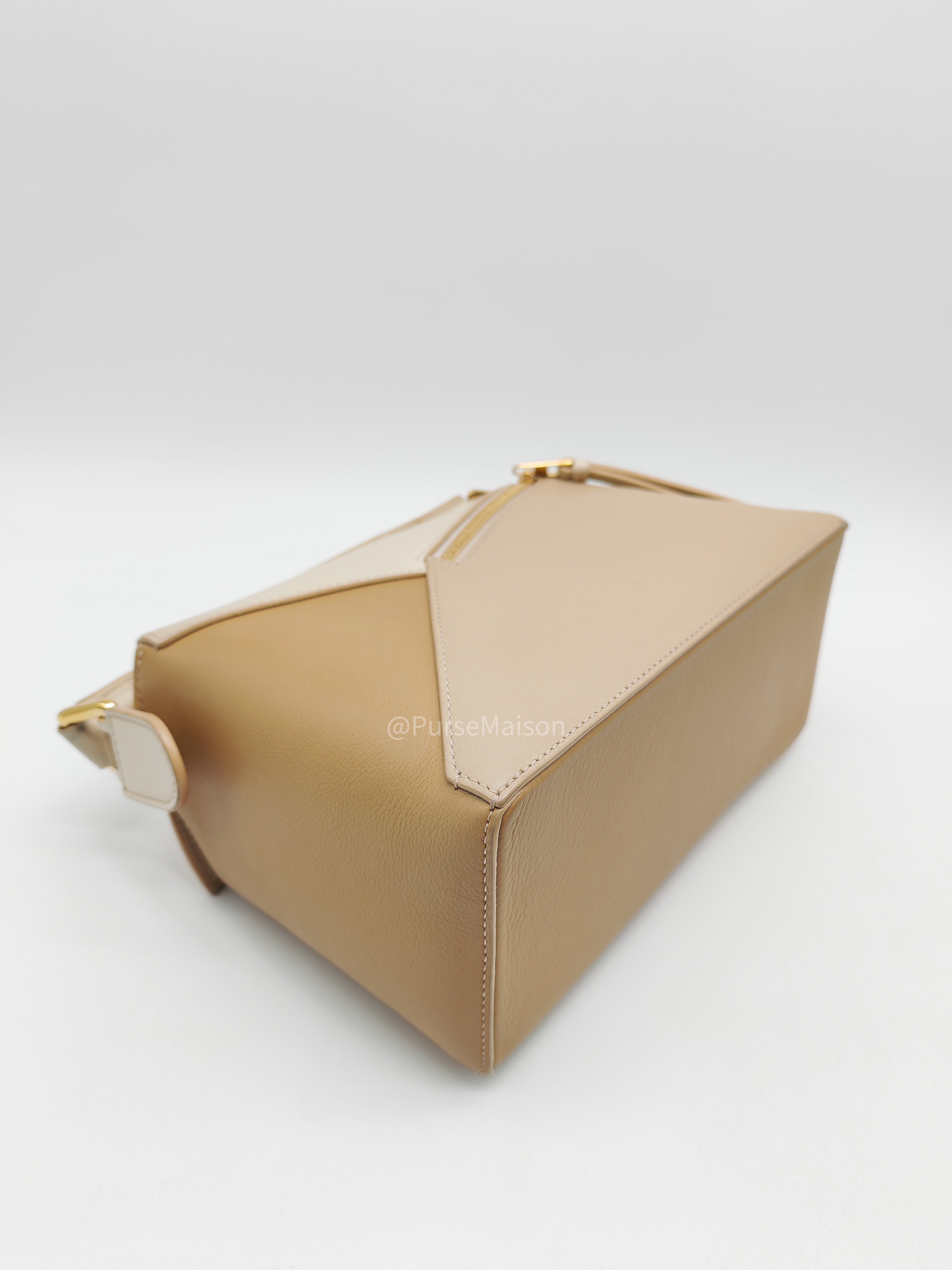 Loewe Puzzle Edge Bag Small in Angora Multi Tone Beige Calfskin Leather and Gold Hardware