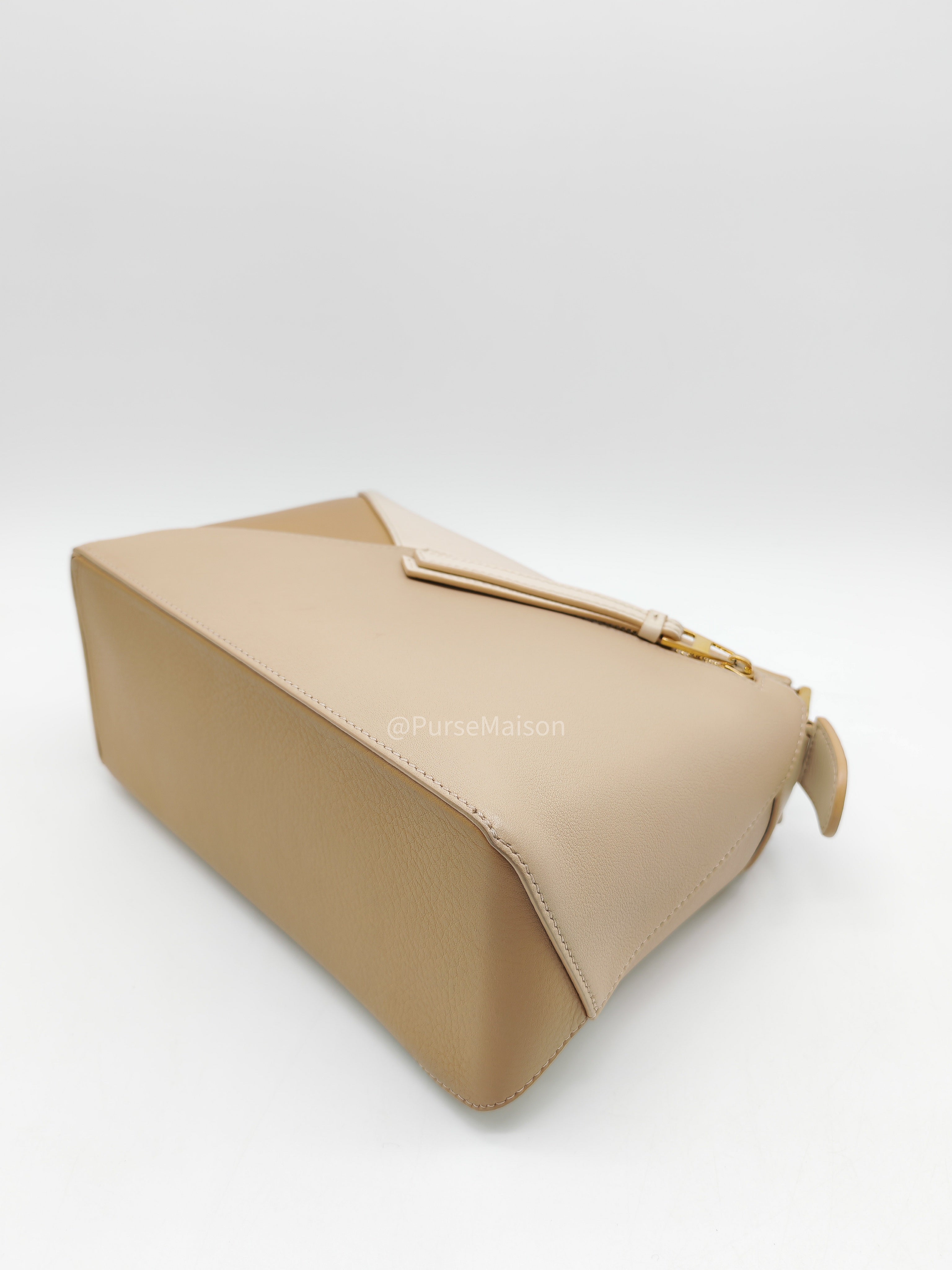 Loewe Puzzle Edge Bag Small in Angora Multi Tone Beige Calfskin Leather and Gold Hardware