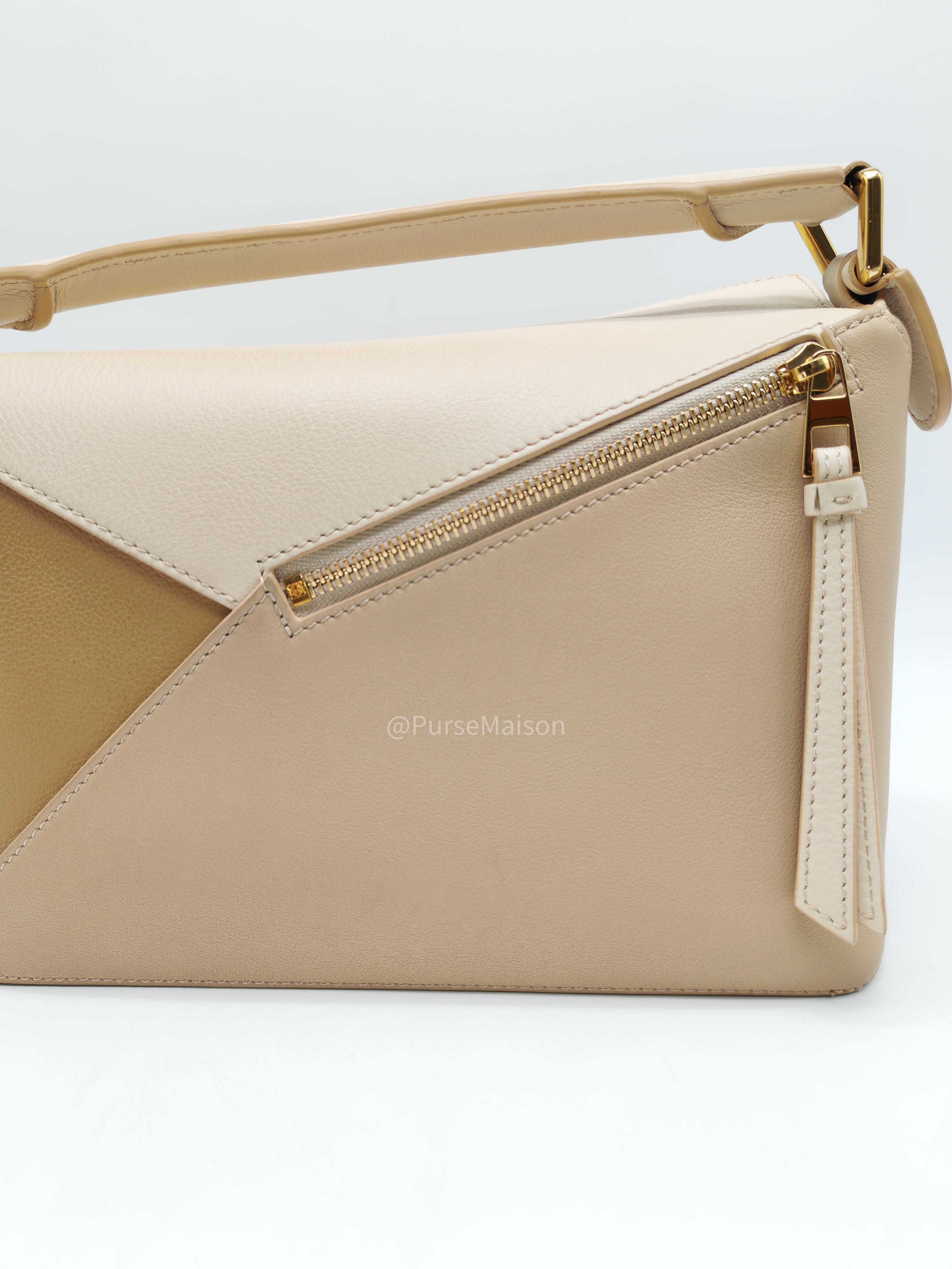 Loewe Puzzle Edge Bag Small in Angora Multi Tone Beige Calfskin Leather and Gold Hardware