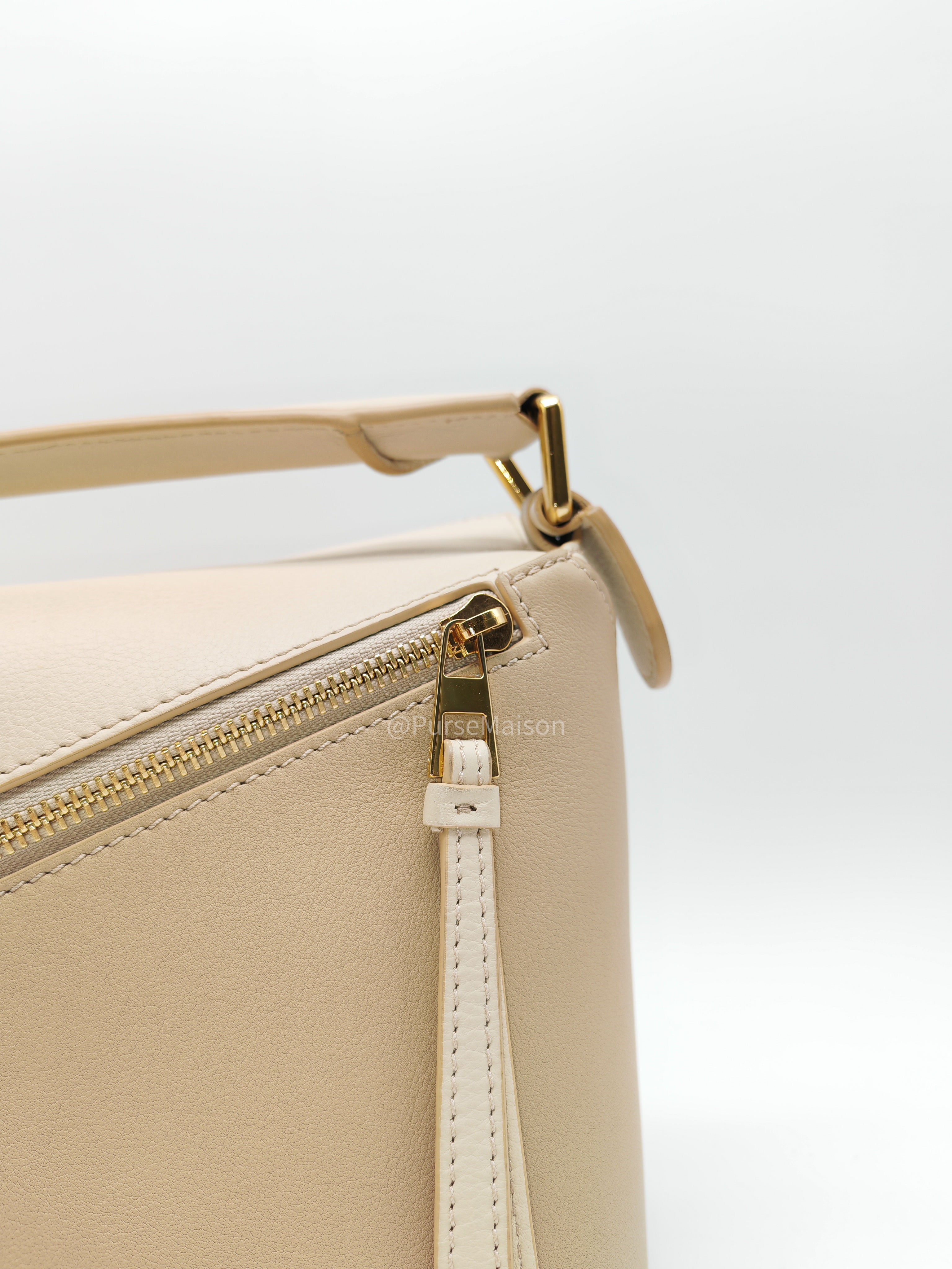 Loewe Puzzle Edge Bag Small in Angora Multi Tone Beige Calfskin Leather and Gold Hardware