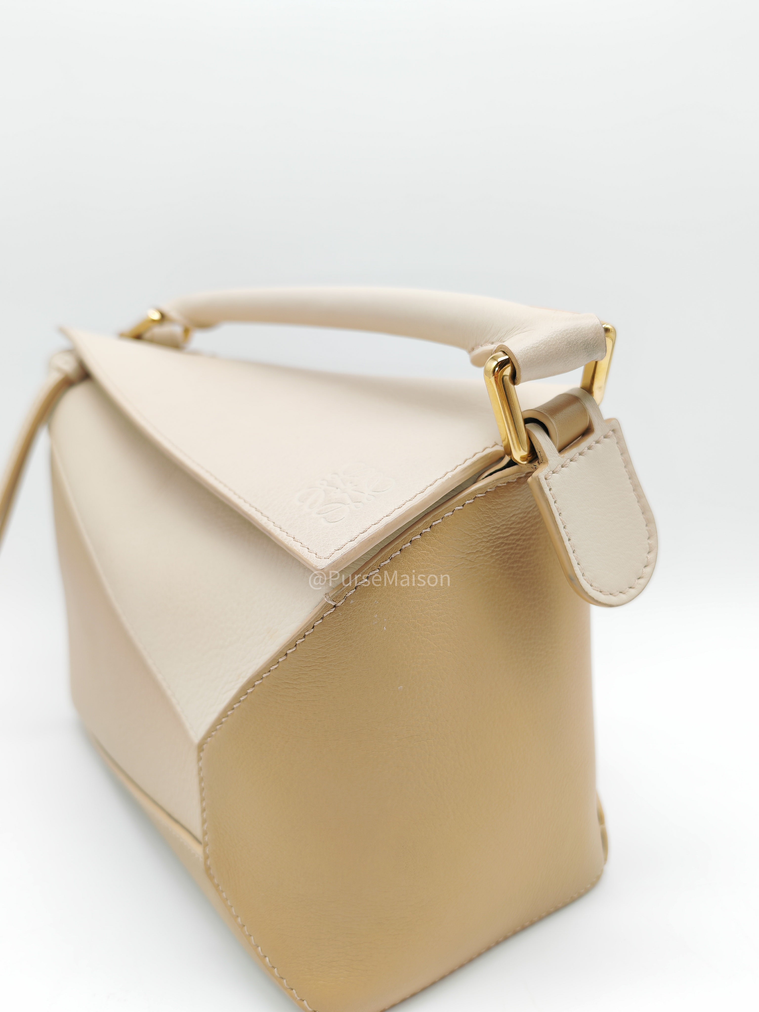 Loewe Puzzle Edge Bag Small in Angora Multi Tone Beige Calfskin Leather and Gold Hardware