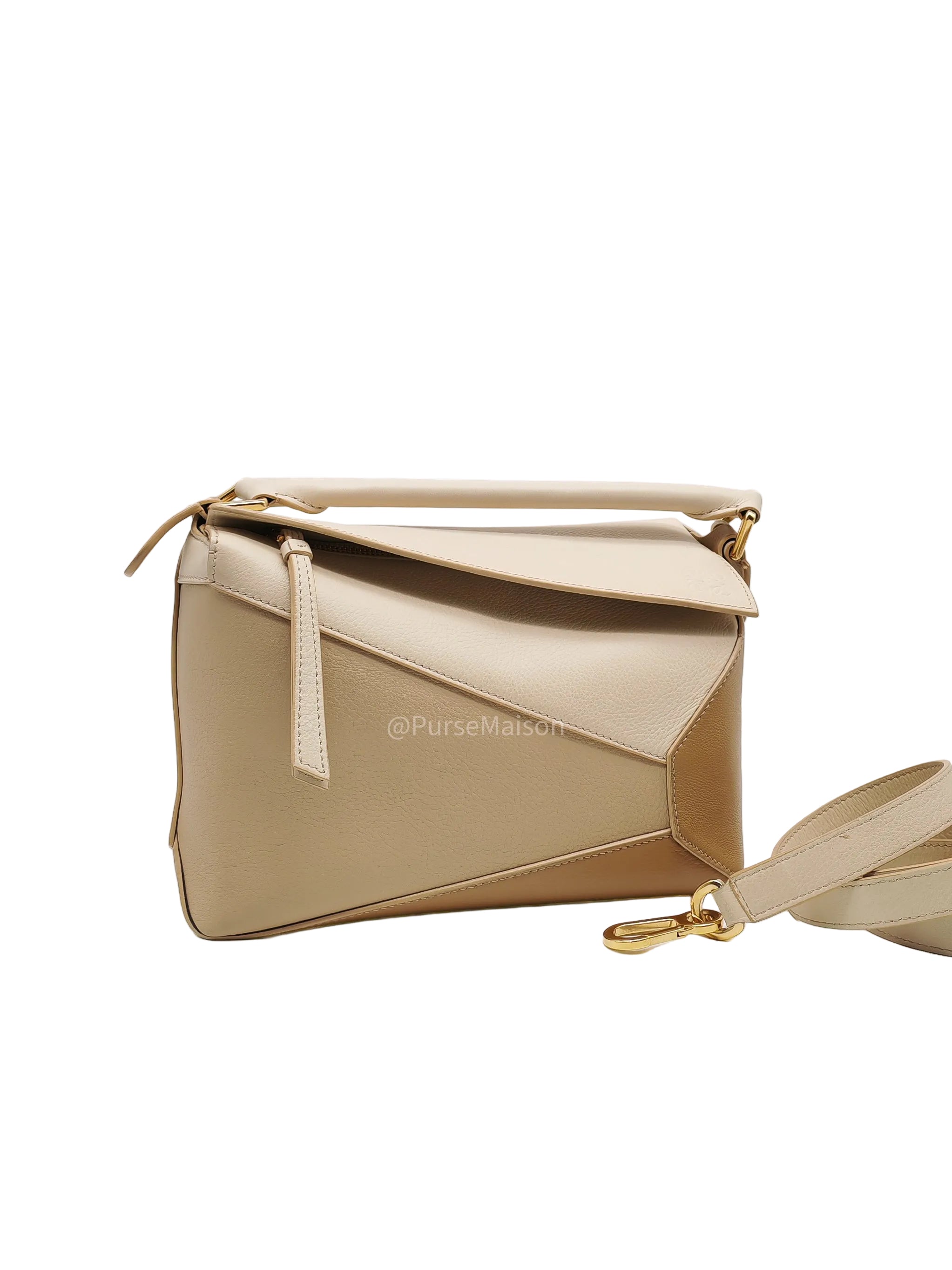 Loewe Puzzle Edge Bag Small in Angora Multi Tone Beige Calfskin Leather and Gold Hardware