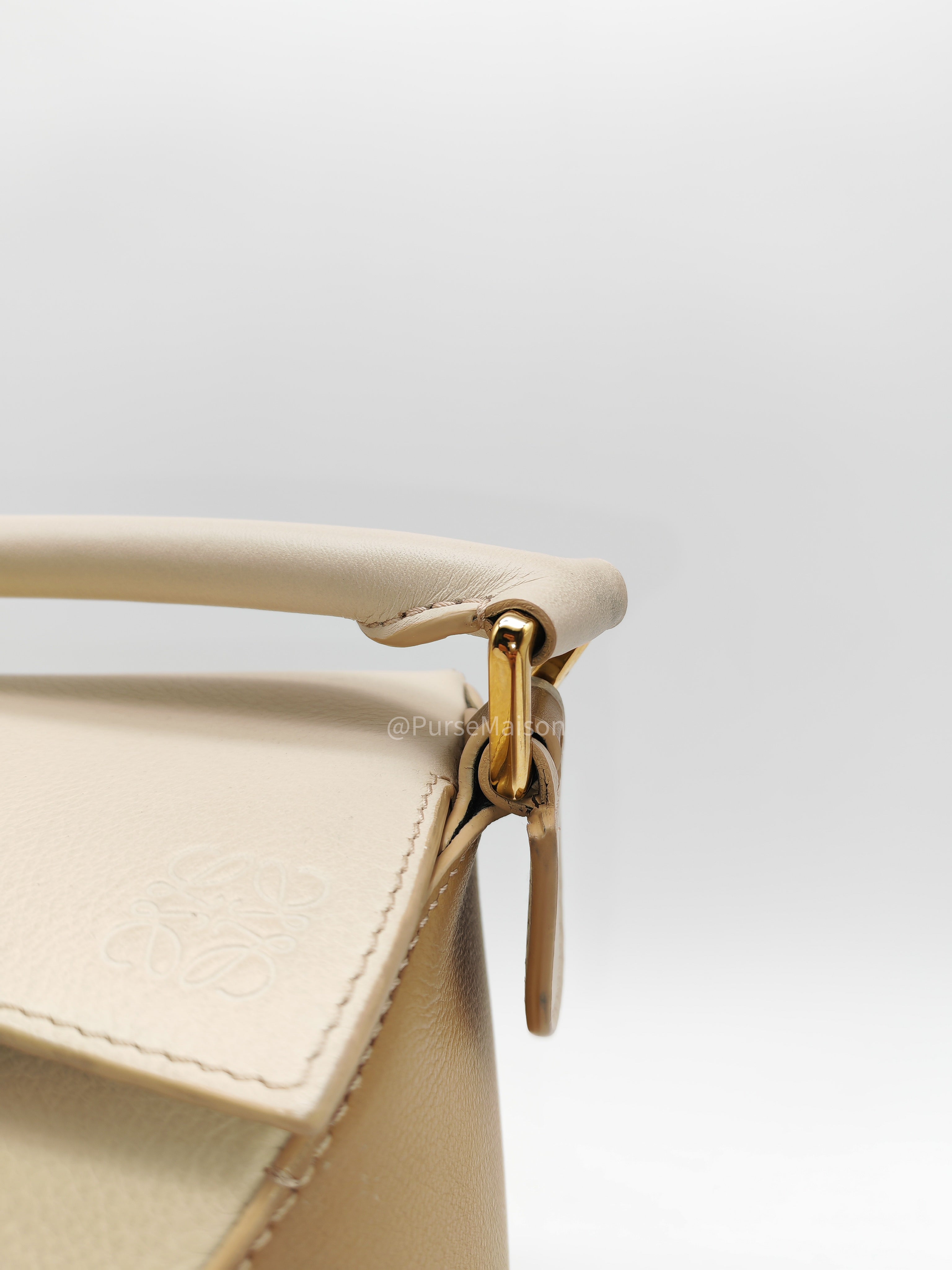 Loewe Puzzle Edge Bag Small in Angora Multi Tone Beige Calfskin Leather and Gold Hardware