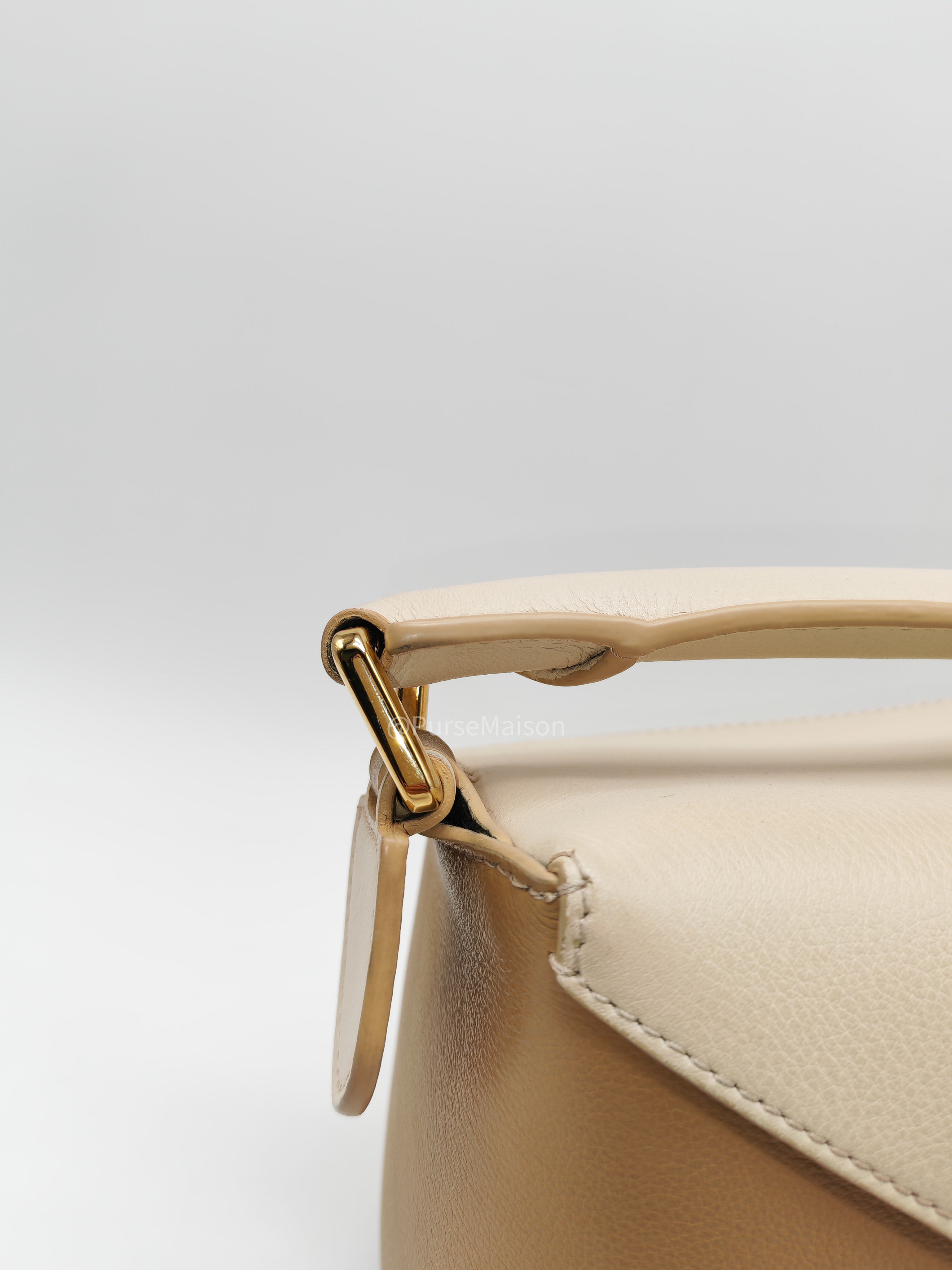 Loewe Puzzle Edge Bag Small in Angora Multi Tone Beige Calfskin Leather and Gold Hardware
