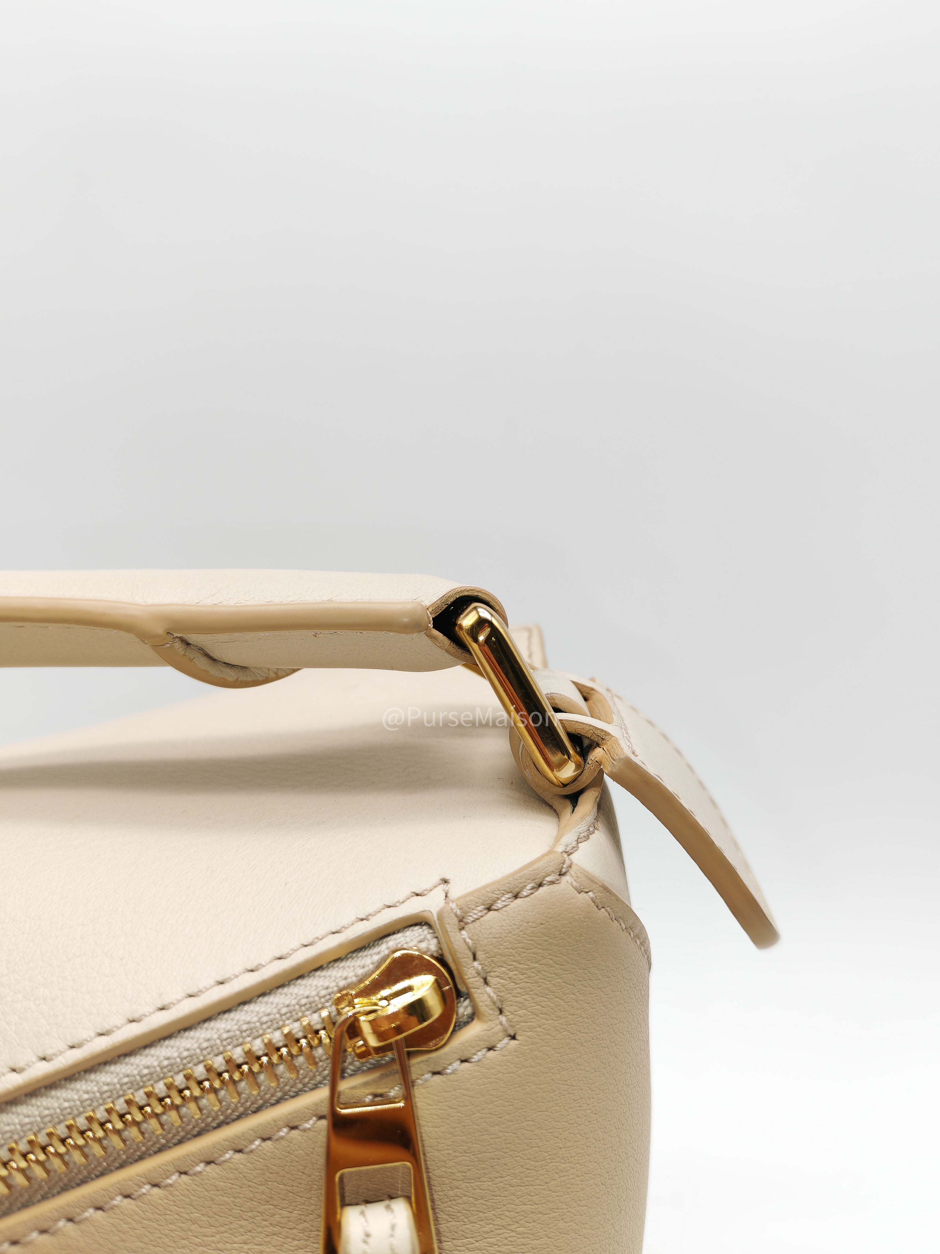 Loewe Puzzle Edge Bag Small in Angora Multi Tone Beige Calfskin Leather and Gold Hardware