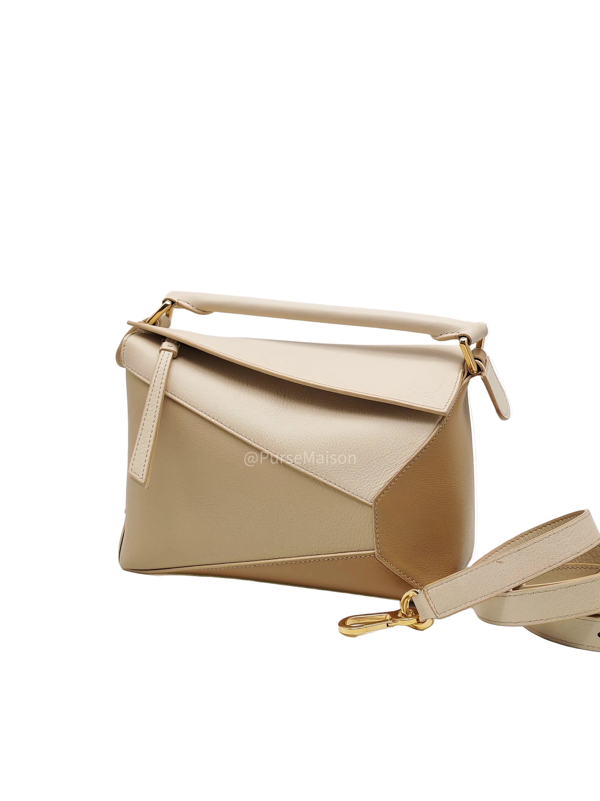 Loewe Puzzle Edge Bag Small in Angora Multi Tone Beige Calfskin Leather and Gold Hardware